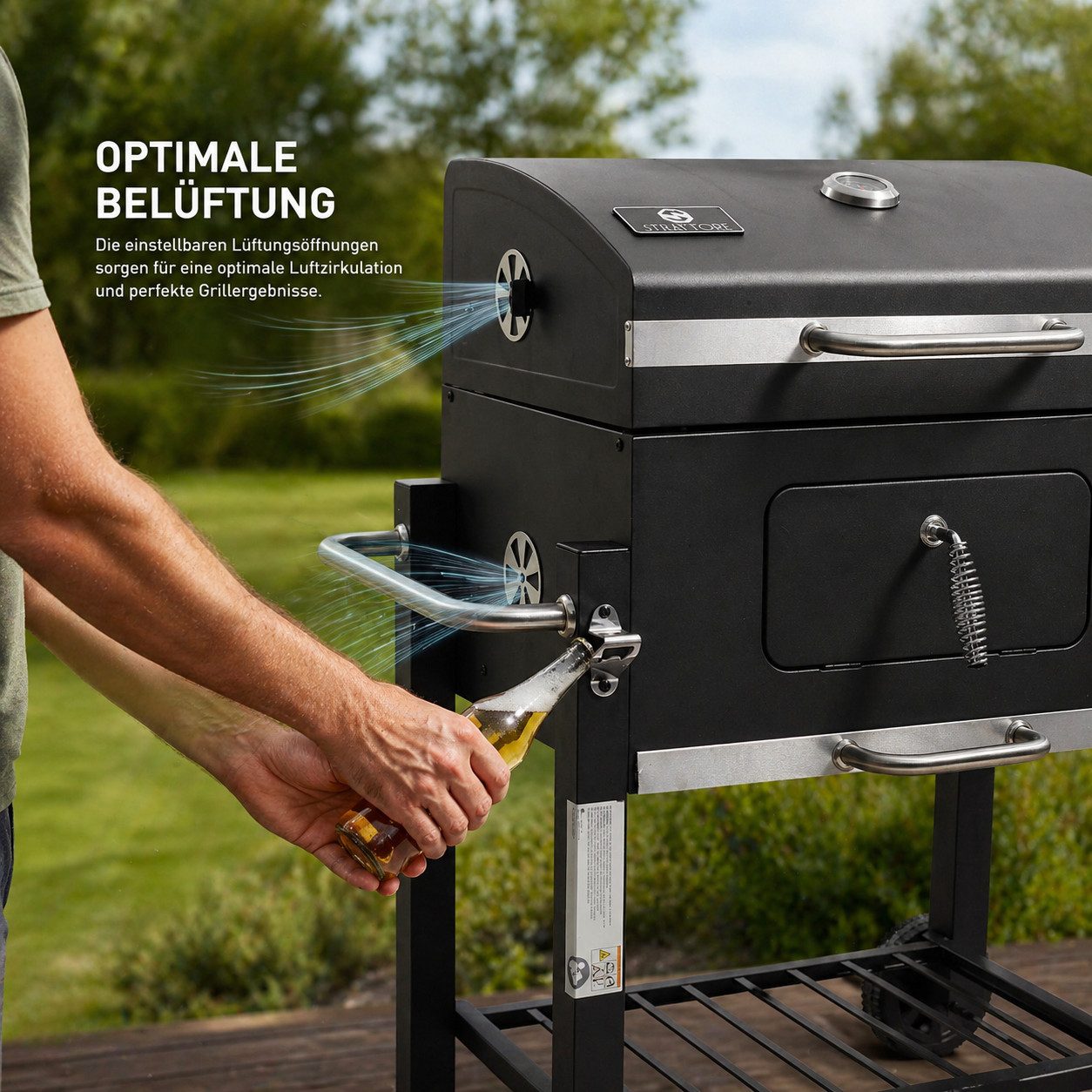 Strattore Holzkohlegrill Grill BBQ Grillwagen XL höhenverstellbar mit Rädern