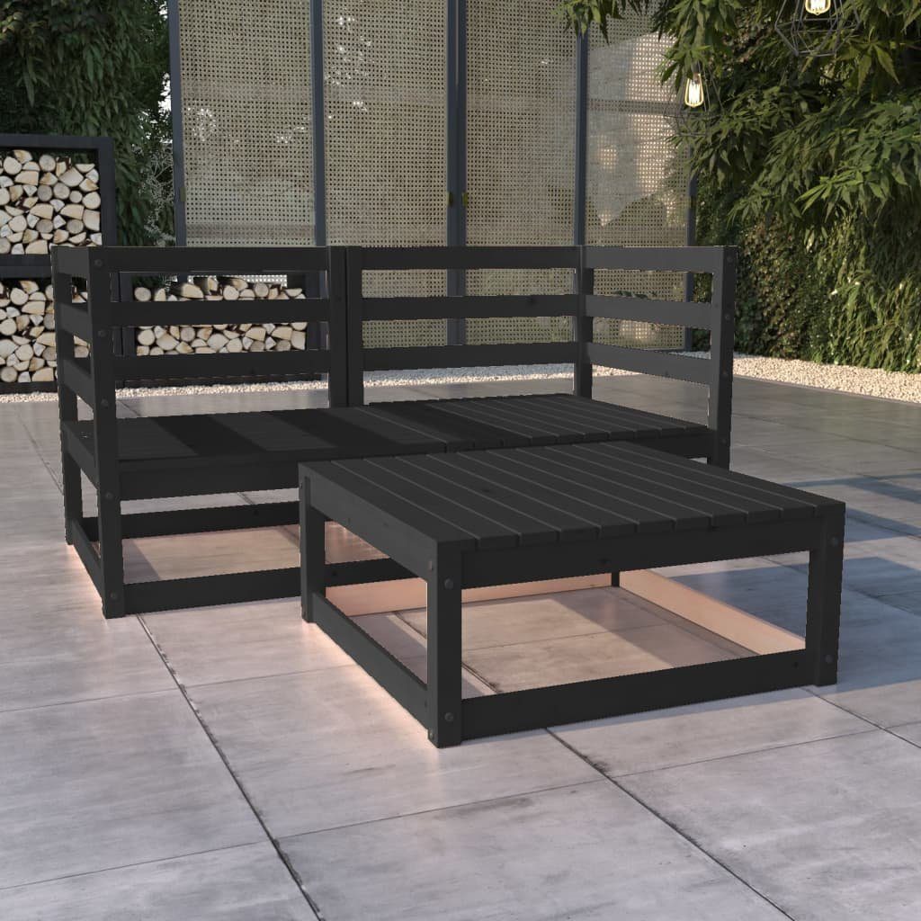 vidaXL Gartenlounge-Set 3-tlg. Garten-Lounge-Set Schwarz Kiefer, (1-tlg) Massivholz