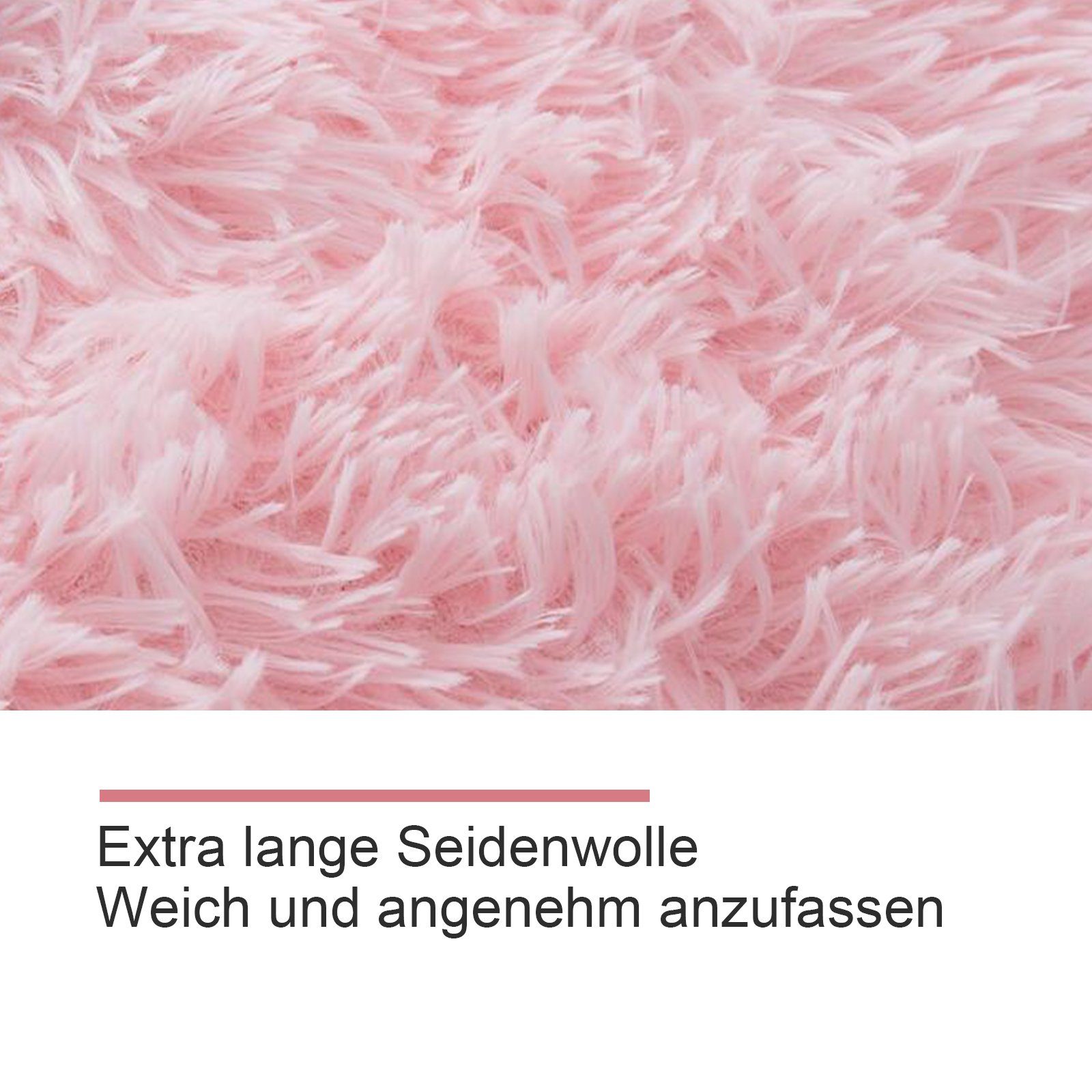 Wohnzimmer Fellteppich Bettvorleger, Kunstfell, Shaggy, Teppiche Hochflor-Teppich Rund, für Rund, Teppich 120CM Hochflor Wohnzimmerteppich Schlafzimmer, REDOM, Pink Schlafzimmer