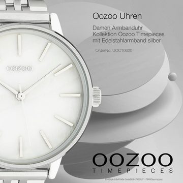 OOZOO Quarzuhr Oozoo Damen Armbanduhr silber Analog, Damenuhr rund, groß (ca. 40mm) Edelstahlarmband, Fashion-Style