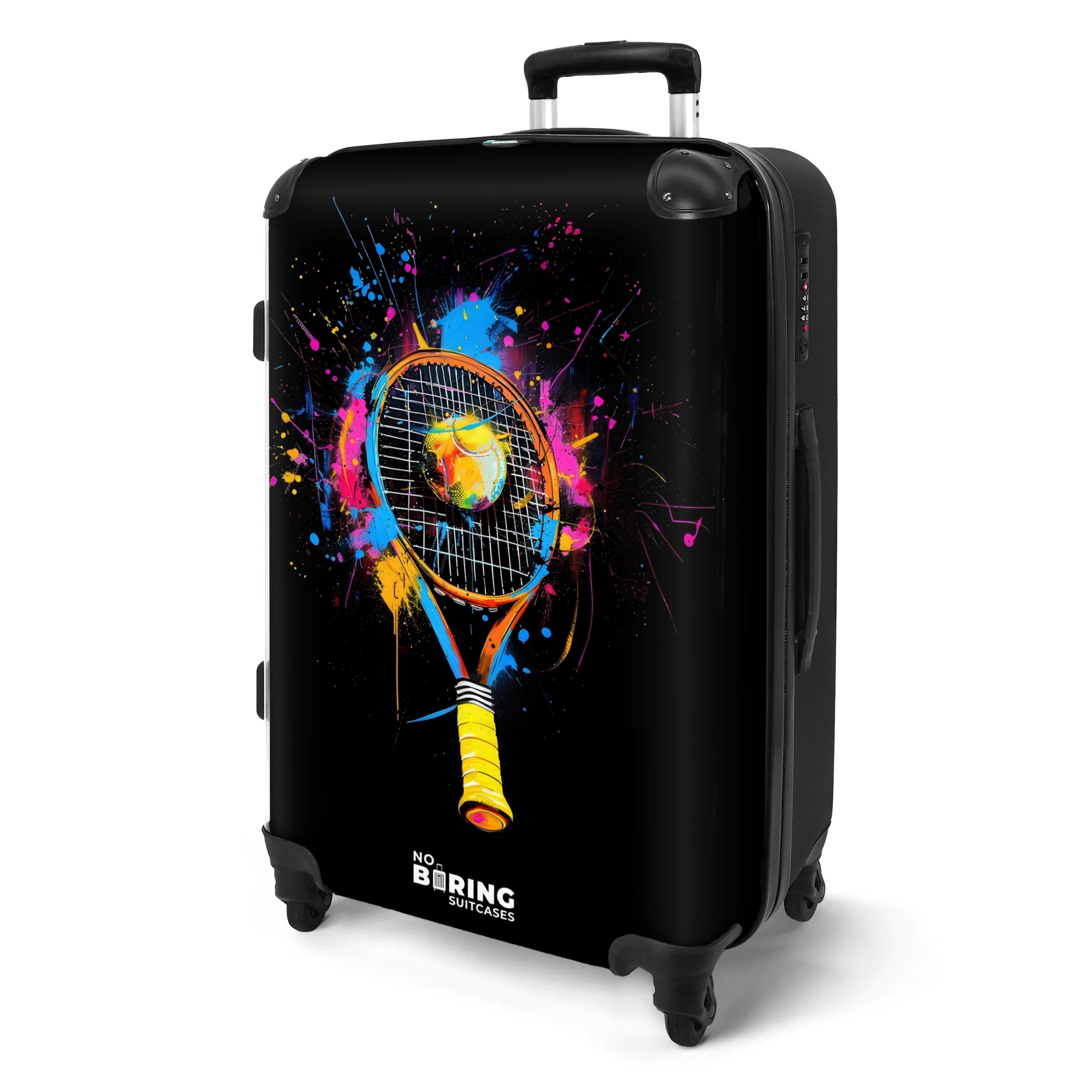 NoBoringSuitcases.com© Hartschalen-Trolley Bunter Tennisschläger mit Ball günstig online kaufen