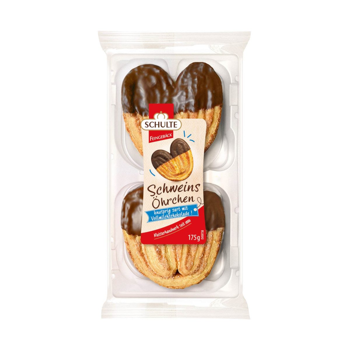 Schulte Kekse, Schulte Schweinsöhrchen gross mit Vollmilchschokolade Packung 175g