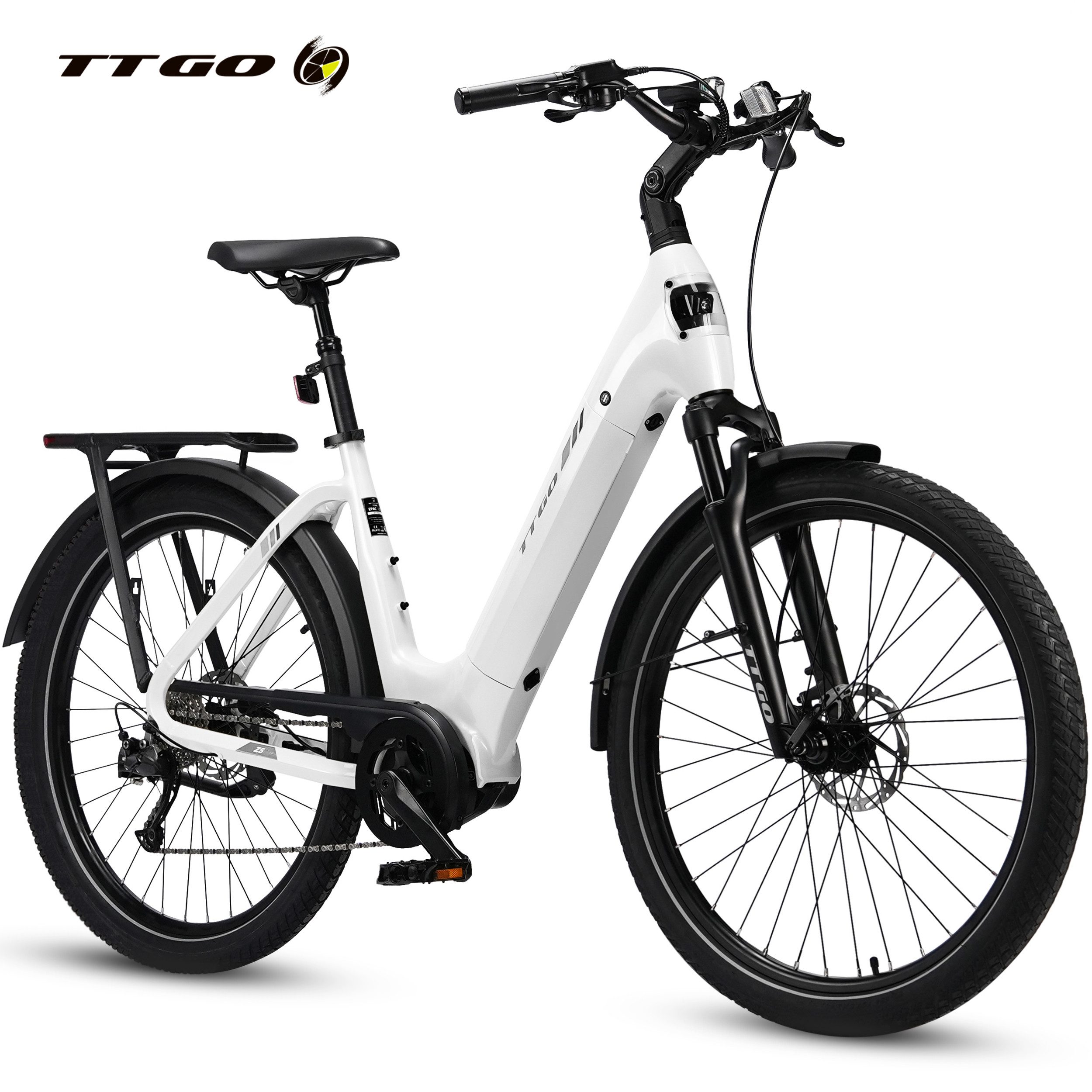 TTGO E-Bike Cityrad 28 Zoll, SUV, 75Nm Mittelmotor, 130km, Z5, für Damen und Herren, 9 Gang, Kettenschaltung, Mittelmotor, 648 Wh, 5 Stufen, Drehmomentsensor, Federsattelstütze, Elektrofahrrad, Pedelec