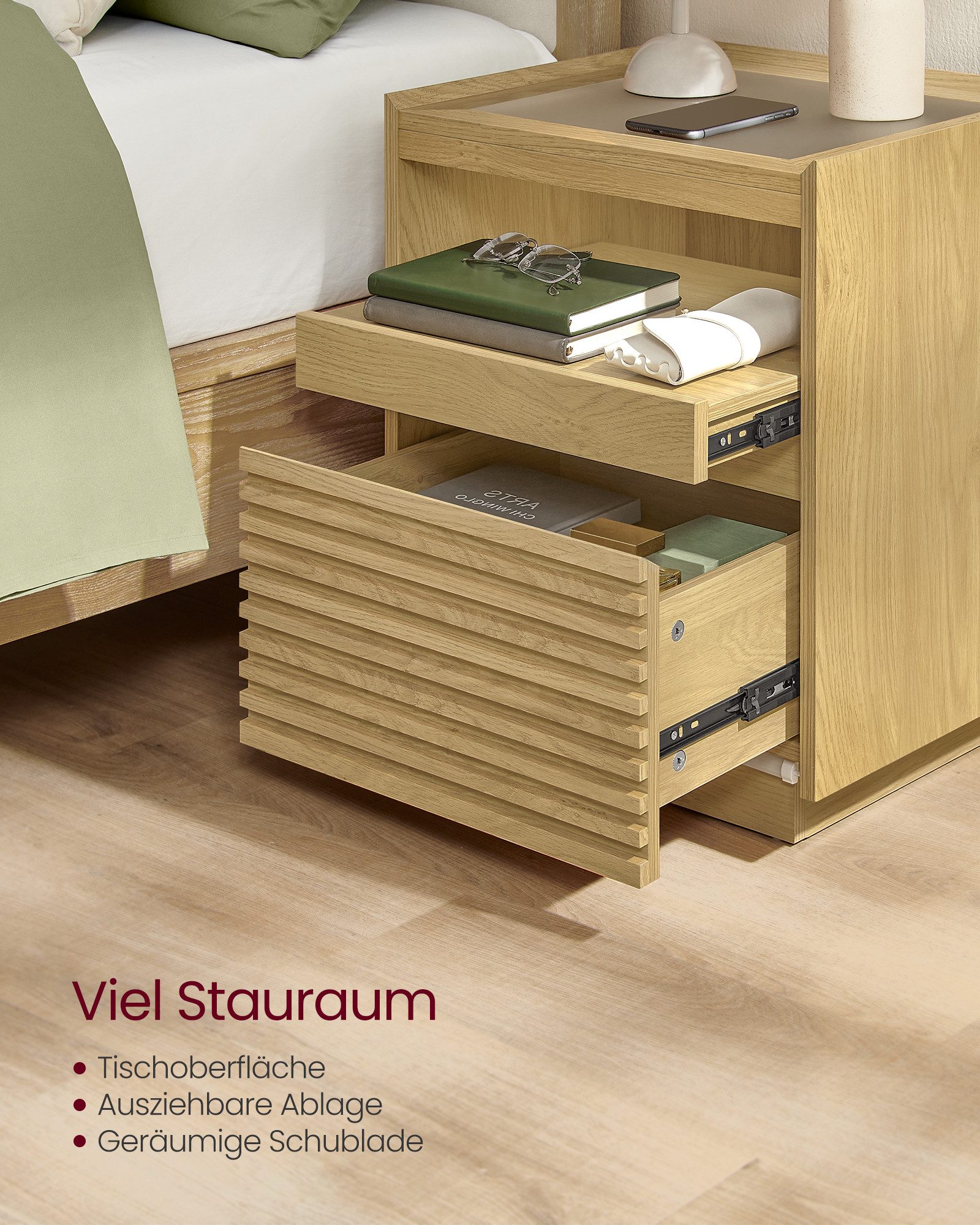 VASAGLE Nachttisch, mit LED-Beleuchtung, obere in 3 Farben, untere mit Bewegungssensor