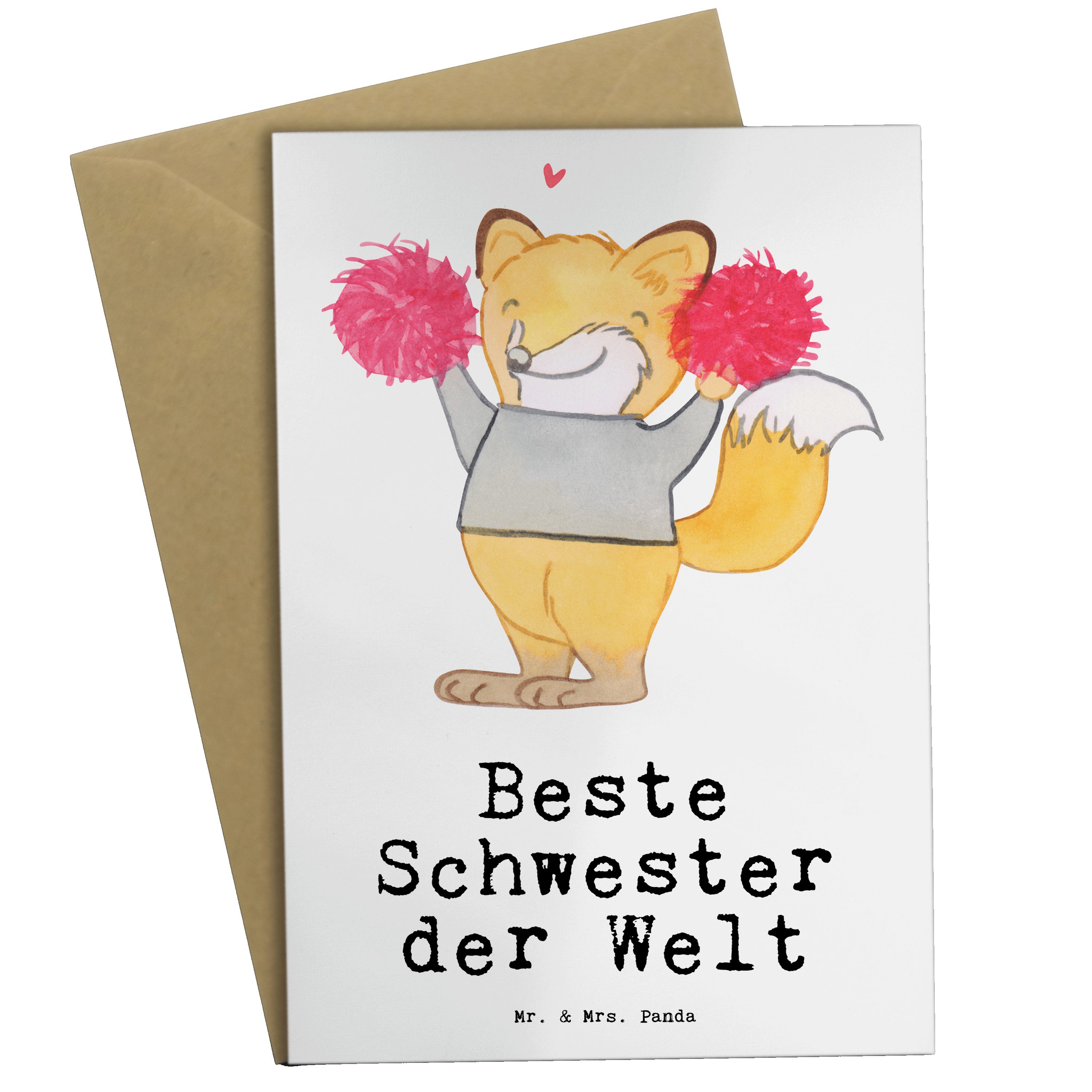 Mr. & Mrs. Panda Grußkarte Fuchs Beste Schwester der Welt - Weiß - Geschenk, Tochter, Geburtstag