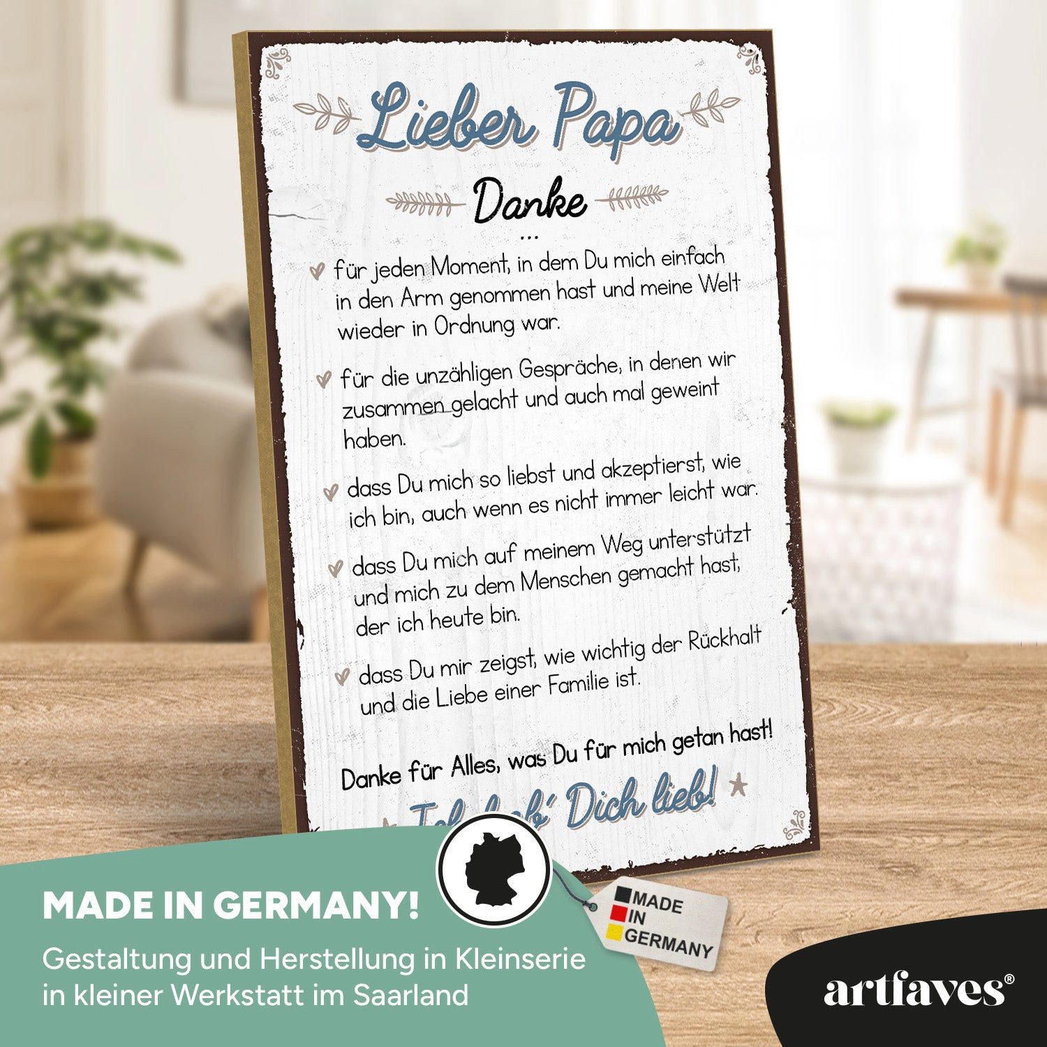 ARTFAVES Holzbild Schild mit Spruch - DANKE lieber PAPA - Vatertag