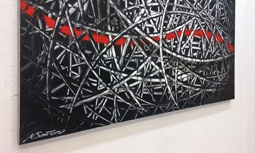 WandbilderXXL Gemälde Red Line 120 x 80 cm, Abstraktes Gemälde, handgemaltes Unikat