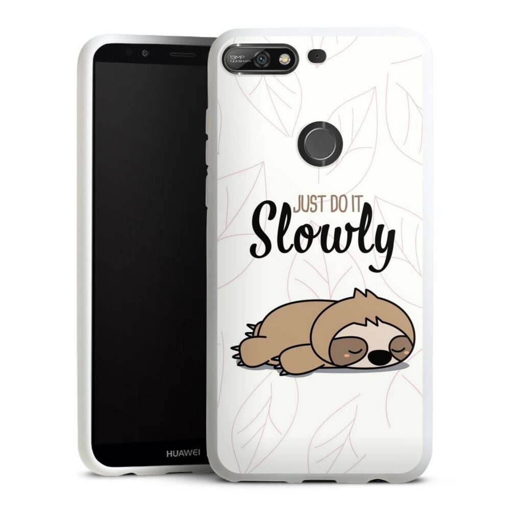 DeinDesign Handyhülle Tiere Faultier lazy sunday Just Do It Slowly Sloth, Huawei  Y7 (2018) Silikon Hülle Bumper Case Handy Schutzhülle