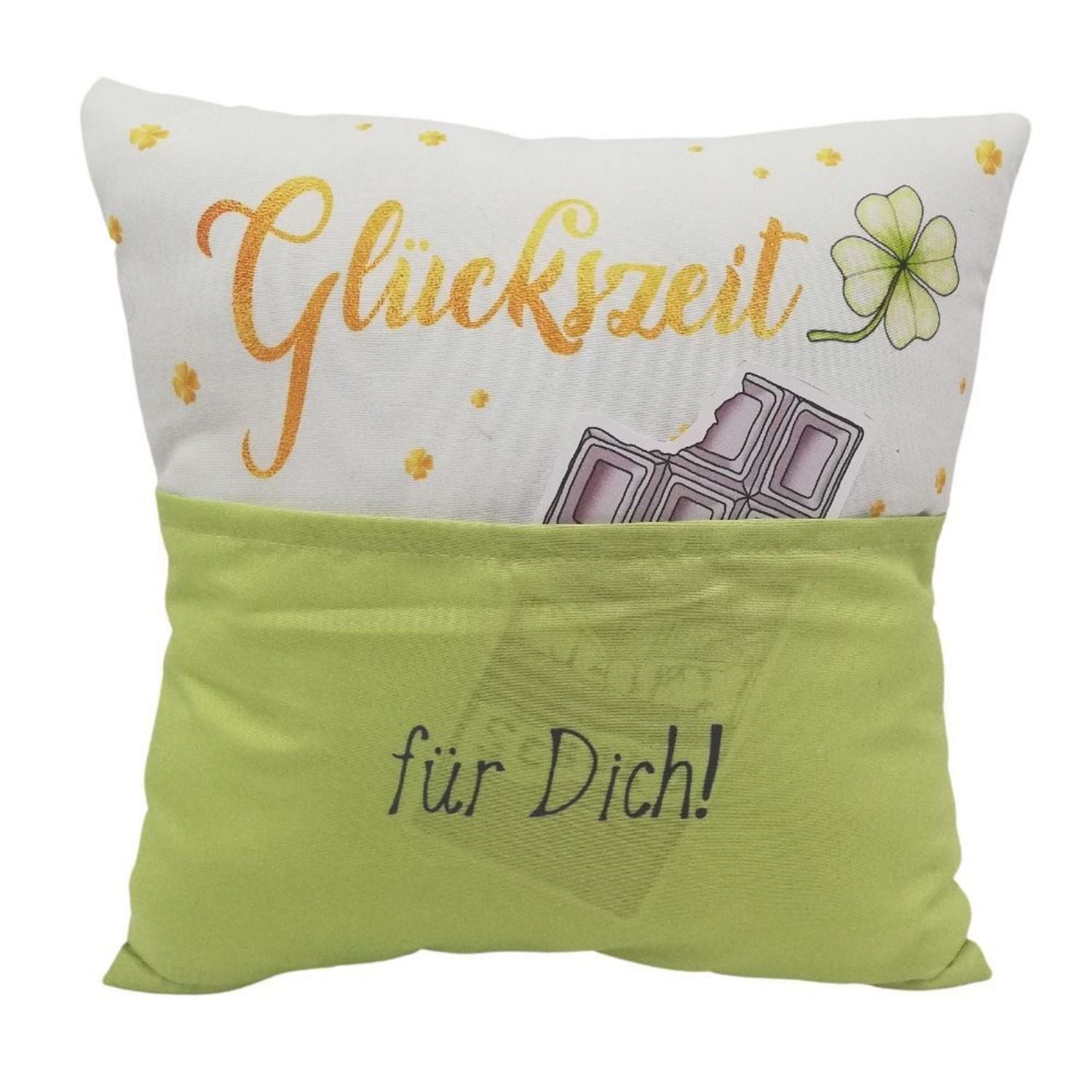 HERGO Creation Dekokissen Kissen 25 x 25 cm mit Tasche, Glück ist Zeit