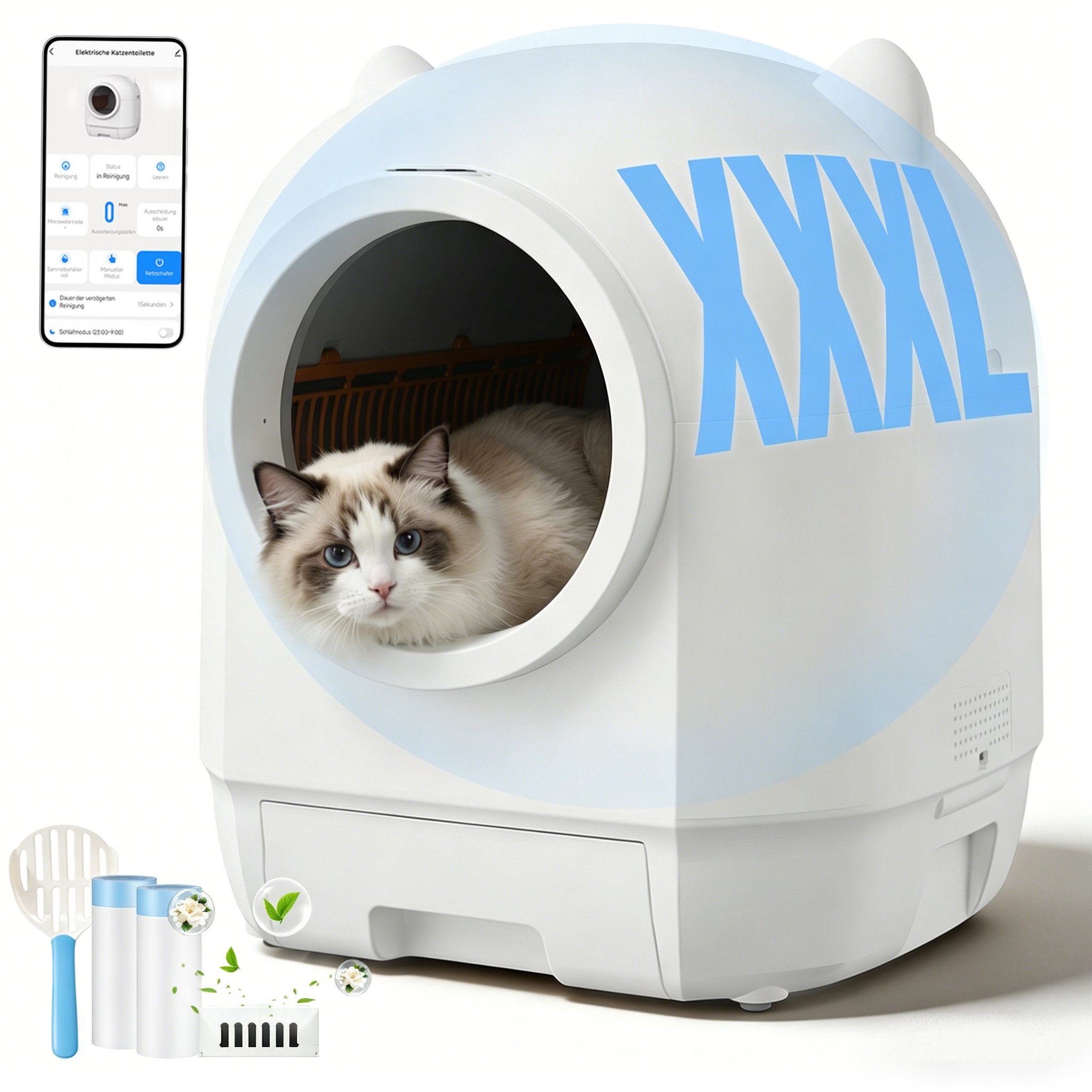 HOMALL Katzentoilette XXXL katzenklo selbstreinigend für grossen katzen,Sicherheitsschutz x7, mit Aromabox, Matte, leiser Betrieb & Nachtmodus – für Mehrkatzen