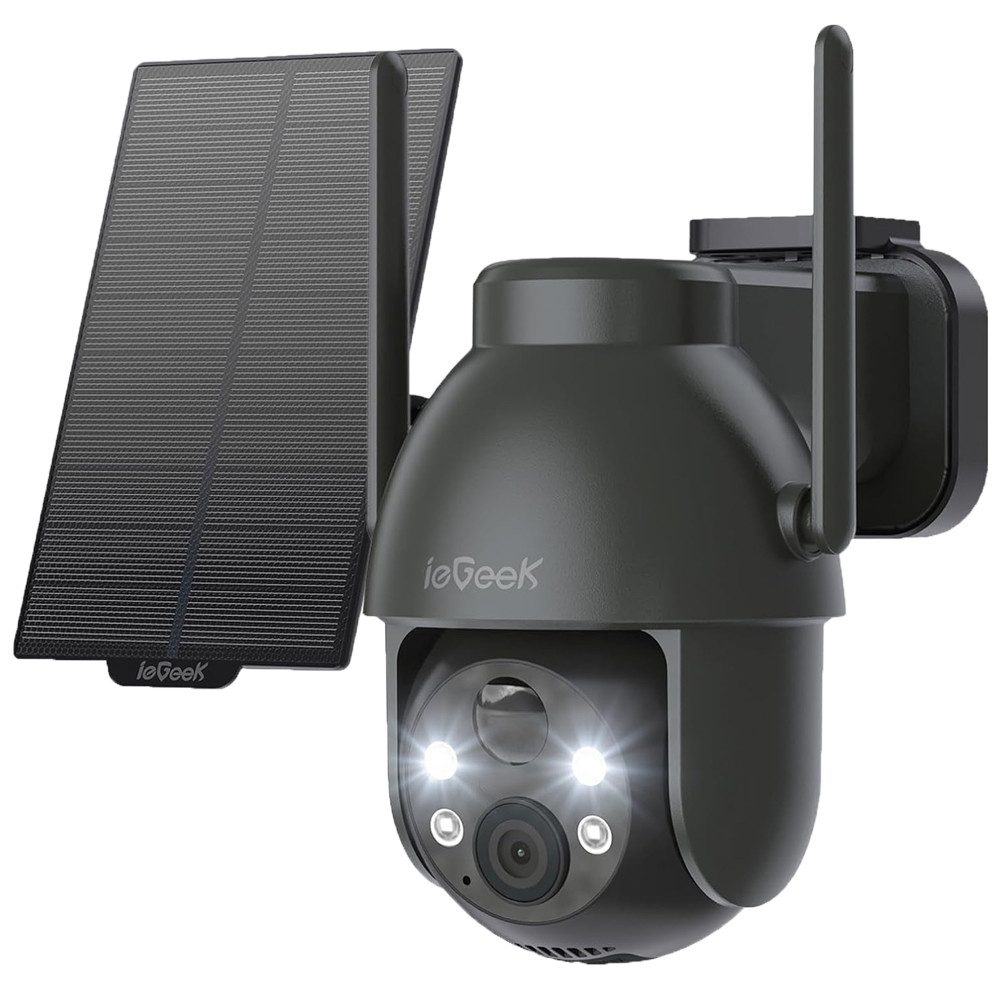 ieGeek Überwachungskamera 1 Stück überwachungskamera aussen akku solar 2K kamera (Aussen, Außenbereich, überwachung aussen wlan kabellos solarpanel 360 grad PTZ, PIR bewegungsmelder Farbnachtsicht Zwei-Wege-Audio kompatibel Alexa, Cloud/TF Storage 2,4 GHz WLAN)