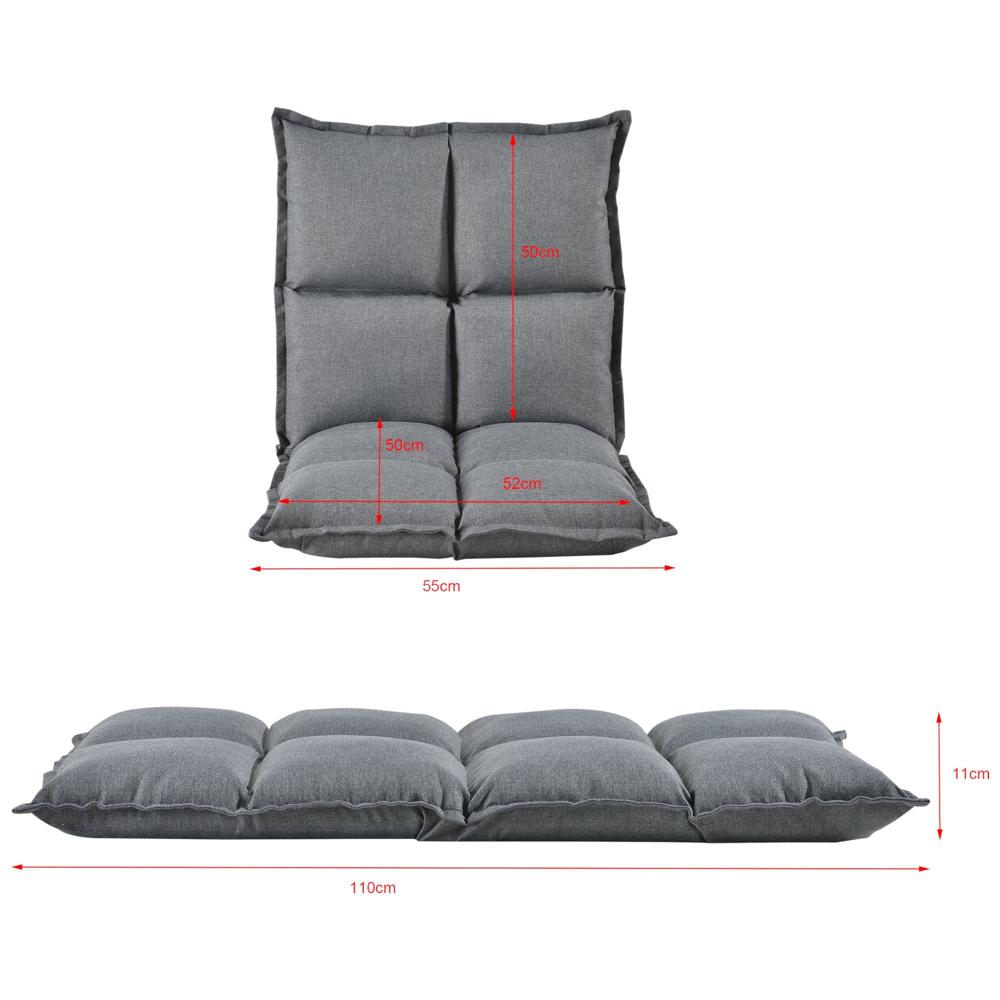 en.casa Bodenkissen, »Deinze« Bodenstuhl Bodensessel 110x55x11cm grau