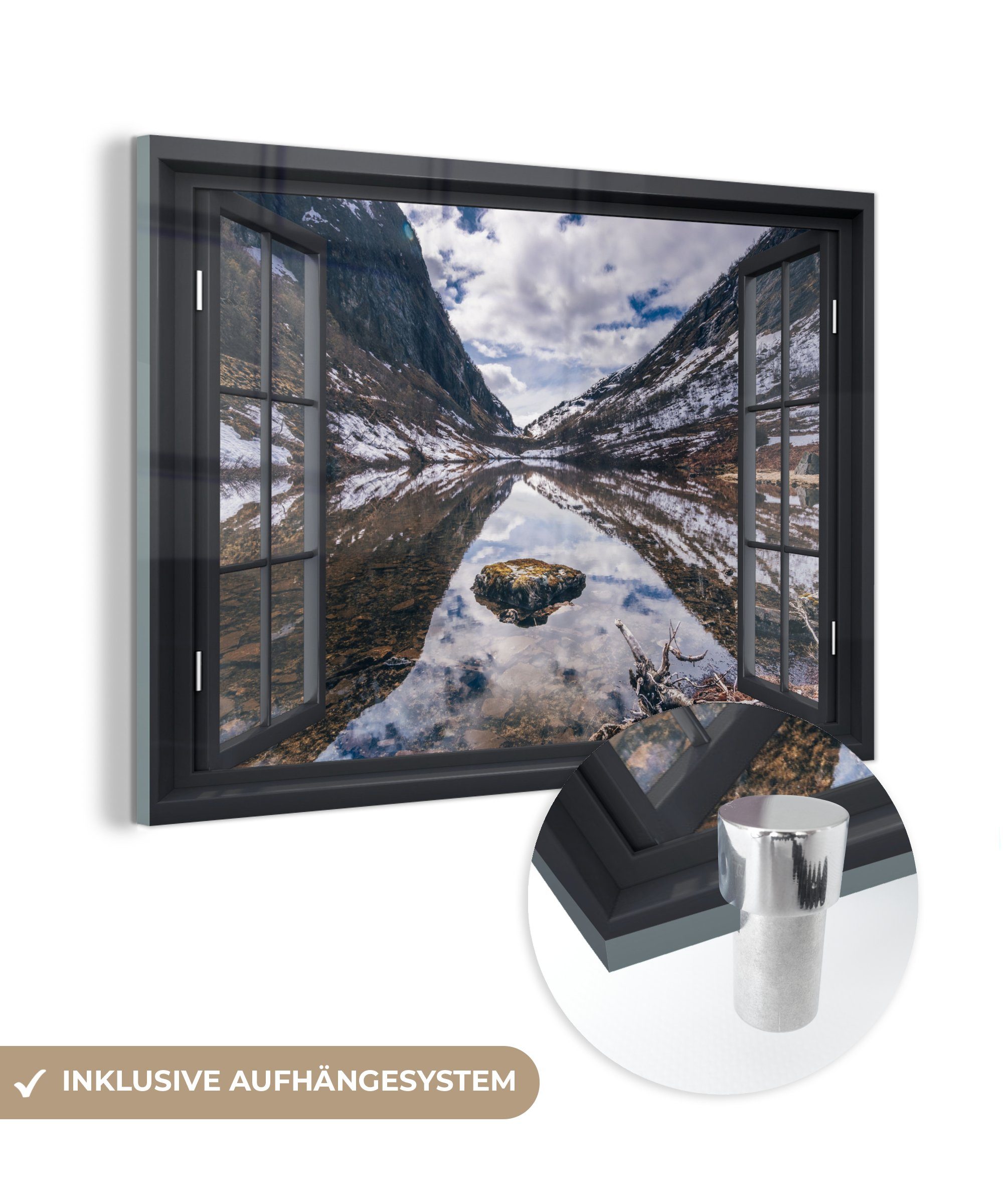 MuchoWow Acrylglasbild Aussicht - Berge - Wasser, (1 St), Glasbilder - Bilder auf Glas Wandbild - Foto auf Glas - Wanddekoration