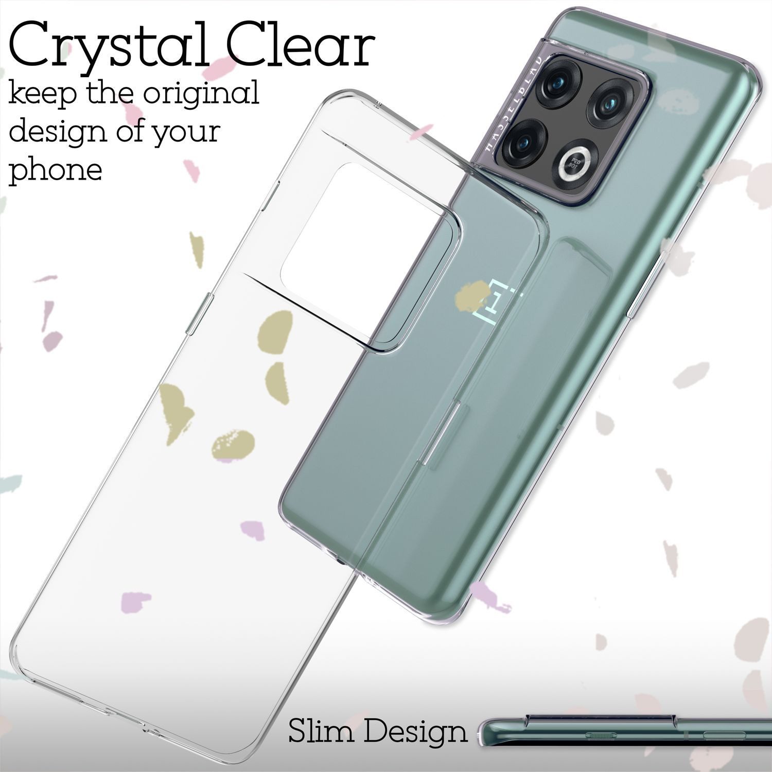 Nalia Smartphone-Hülle OnePlus 10 Pro 17 cm (6,7 Zoll), GLAZE Case - Transparentes Silikon, Anti-Watermark & Schlank