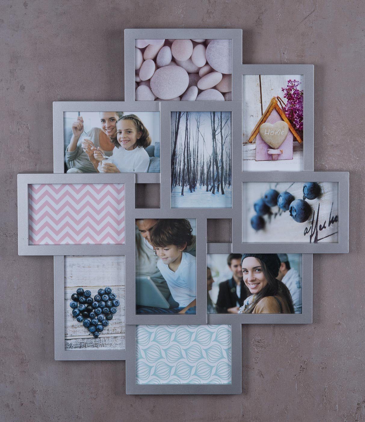 Levandeo® Bilderrahmen Collage, Bilderrahmen silber 10 Fotos Fotogalerie Fotocollage 3D Optik