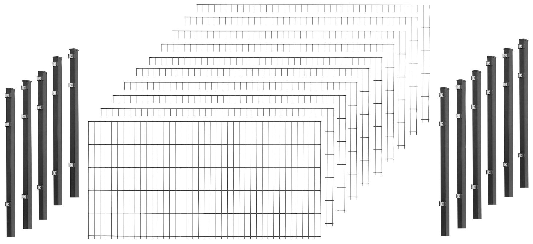 Peddy Shield Doppelstabmattenzaun, (Set), 83 cm hoch, 10 Matten für 20 m Zaun, mit 11 Pfosten