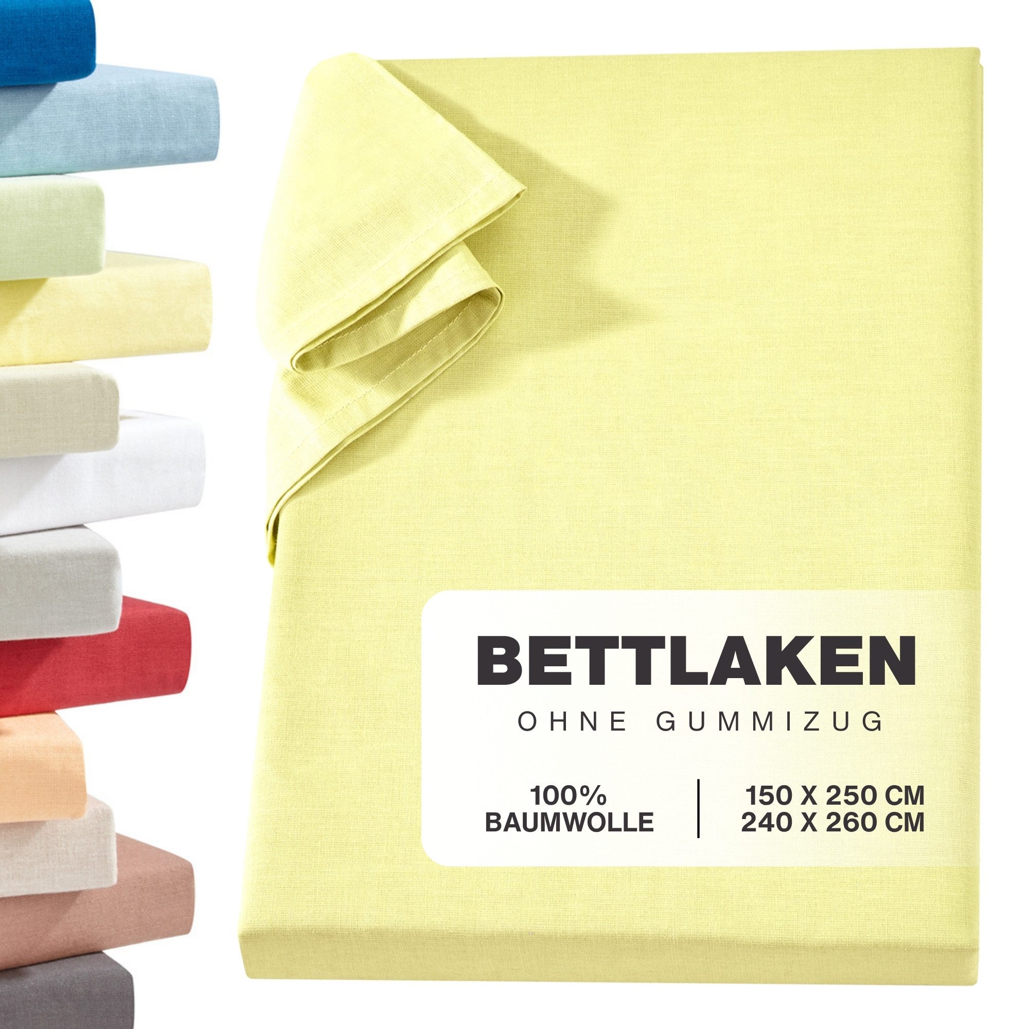 Betttuch Linon Haustuch Bettlaken ohne Gummizug Baumwolle Leintuch Laken Decke
