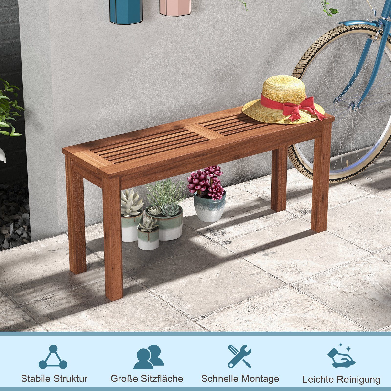 COSTWAY Gartenbank (1-St), wetterfest, 2-Sitzer Massivholz, ohne Rückenlehn günstig online kaufen