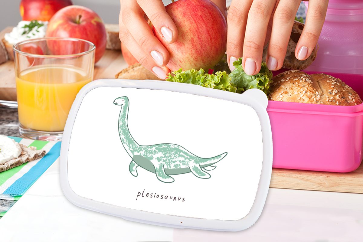 Brotbox Mädchen, Junge Kinderzimmer Dinosaurier Snackbox, für Kunststoff Kunststoff, - (2-tlg), - Lunchbox - - Kinder, Erwachsene, Kind, MuchoWow - rosa Brotdose Mädchen Plesiosaurier