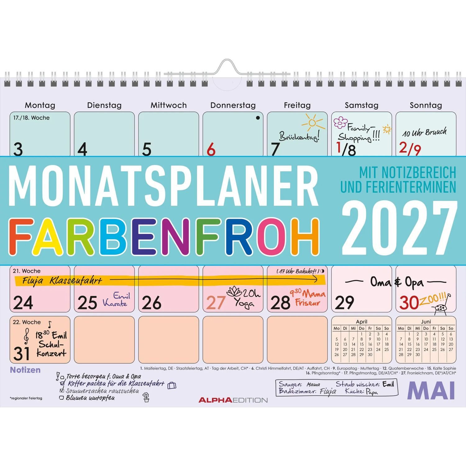 NEUMANN Wandkalender Monatsplaner 1M/1S Farbenfroh 2027