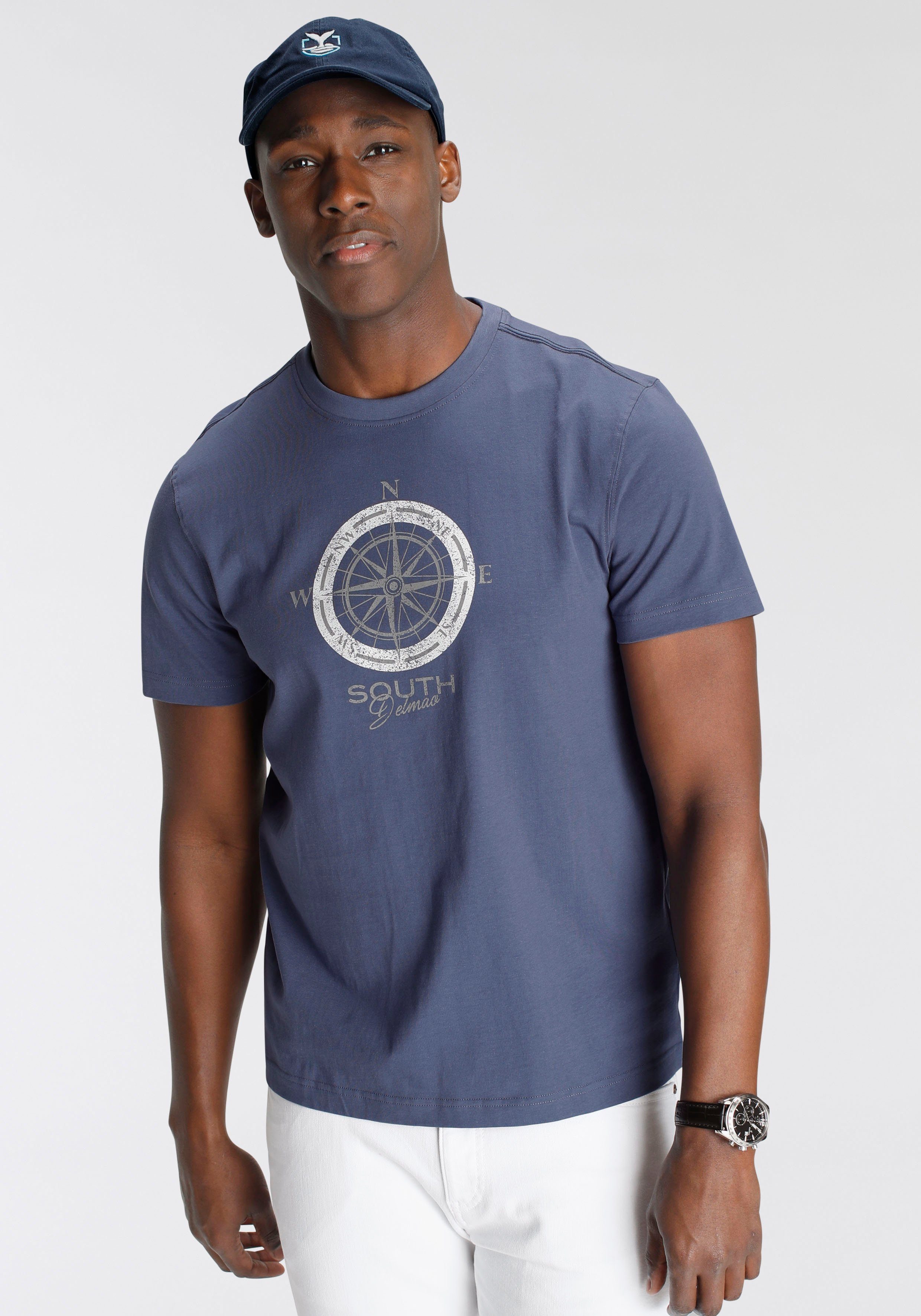 Brustprint modischem blau MARKE! DELMAO mit NEUE - indigo T-Shirt