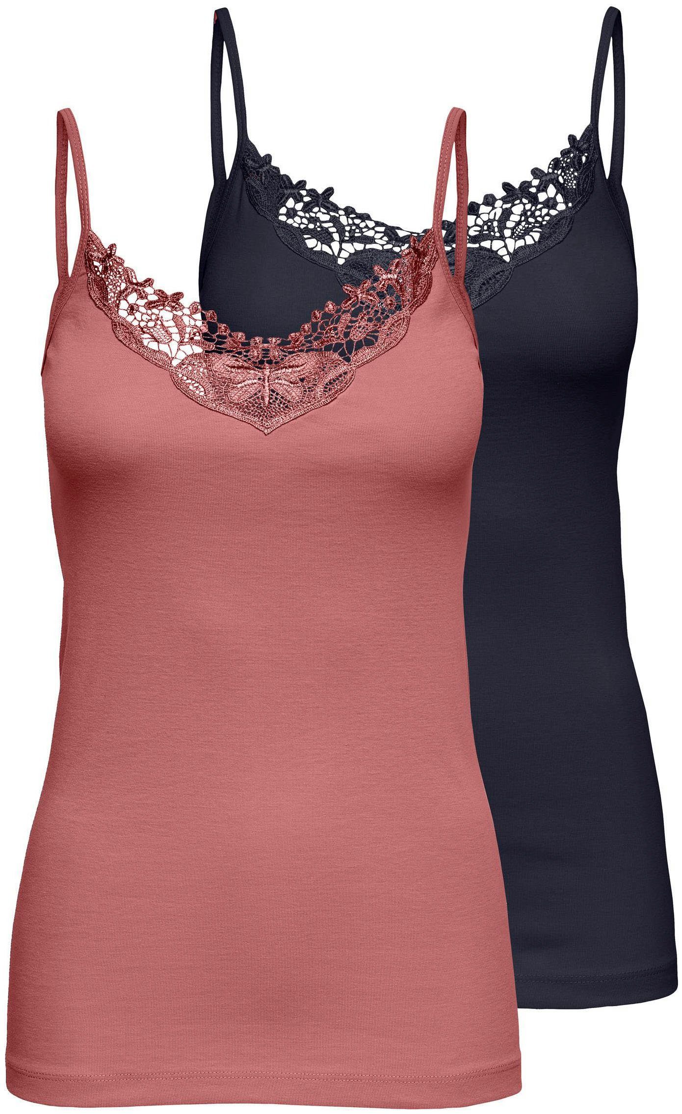 + LACE (2er-Pack) Night ROSE NOOS SINGLET ONLKIRA Spitzentop WITHERED Sky ONLY 2PACK