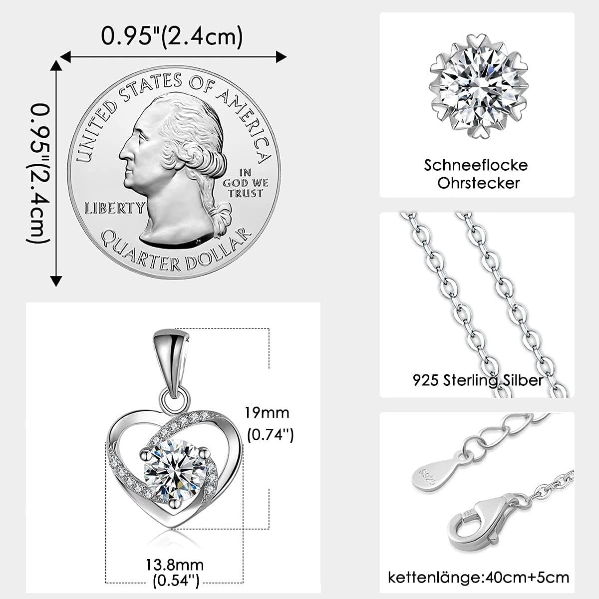 Rose für Herz Frauen,Schmuckset Rosenbox,Rose Ewige mit Geschenk Schmuckset XDeer und Blumen Ohrringe Sterlingsilber, blau aus Konservierte Halskette 925