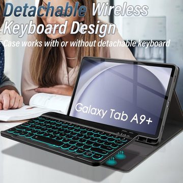 Sross QWERTZ für Samsung Galaxy Tab A9 Plus Tastatur Hülle 11 Zoll 2023 Tablet-Tastatur (Beleuchtete Bluetooth Galaxy Tastatur für Tab A9+ (SM-X210/216/218)