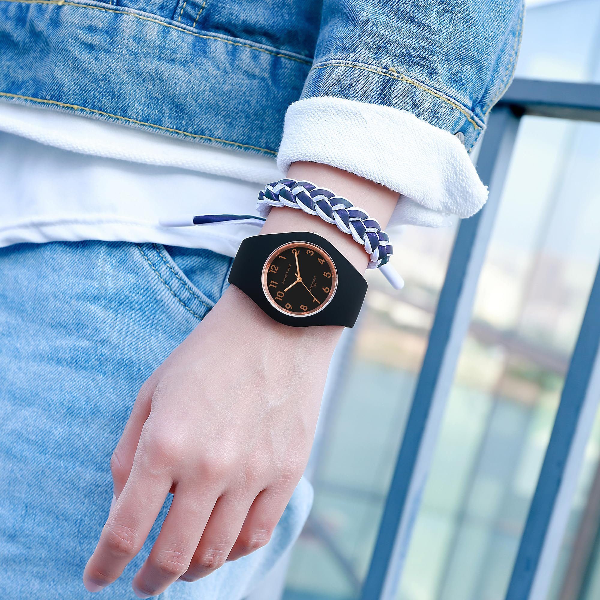 Gold, Schwarz Uhren Silikonarmband analog GelldG mit wasserdicht Armbanduhr Quarz Uhr Sportuhr