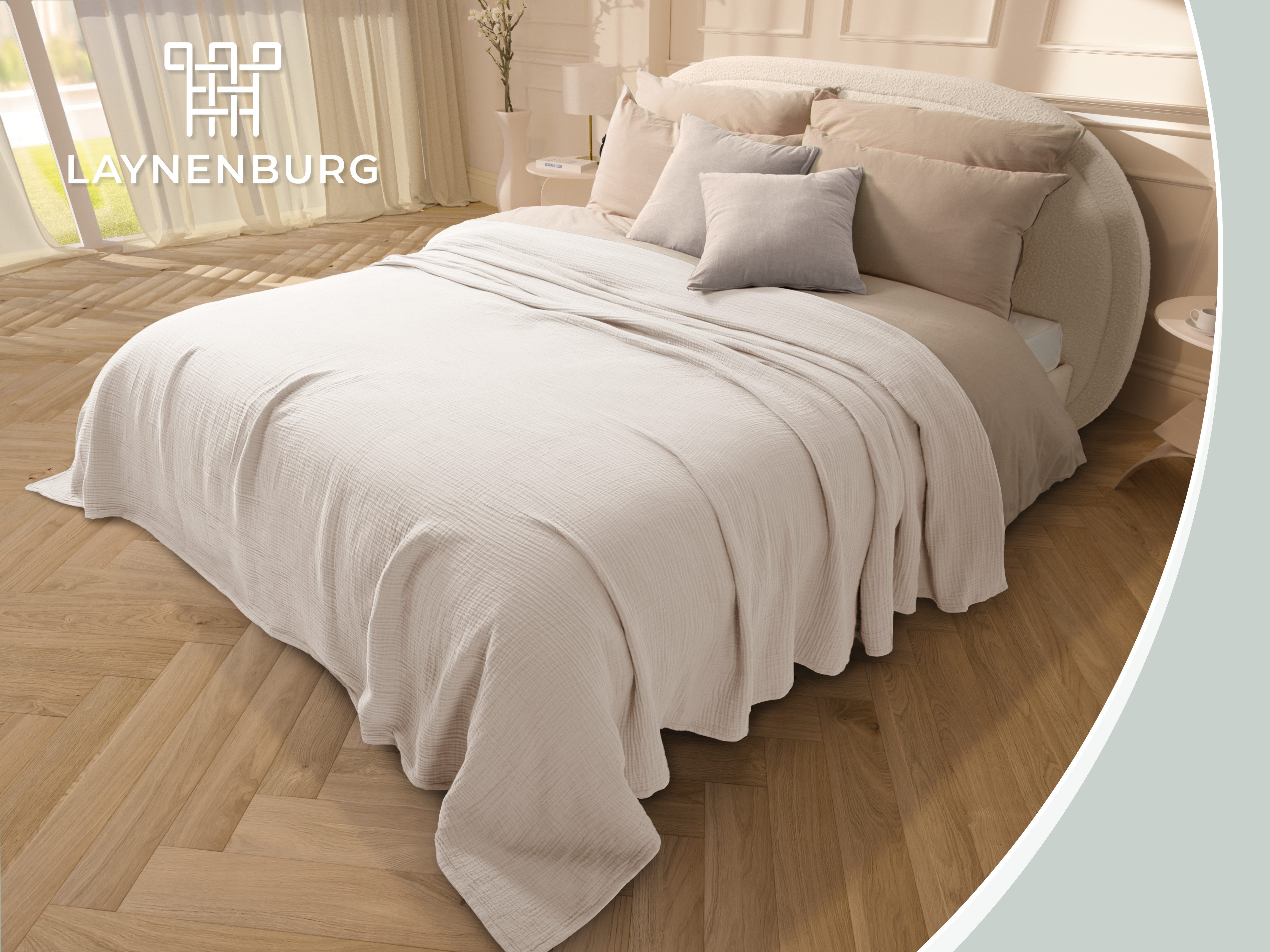 Laynenburg Tagesdecke Musselin aus 100% Baumwolle – Baumwolldecke, Kuscheldecke, Wohndecke als Sommerdecke, Bett-Überwurf, Couch-Überwurf, Sofa-Decke