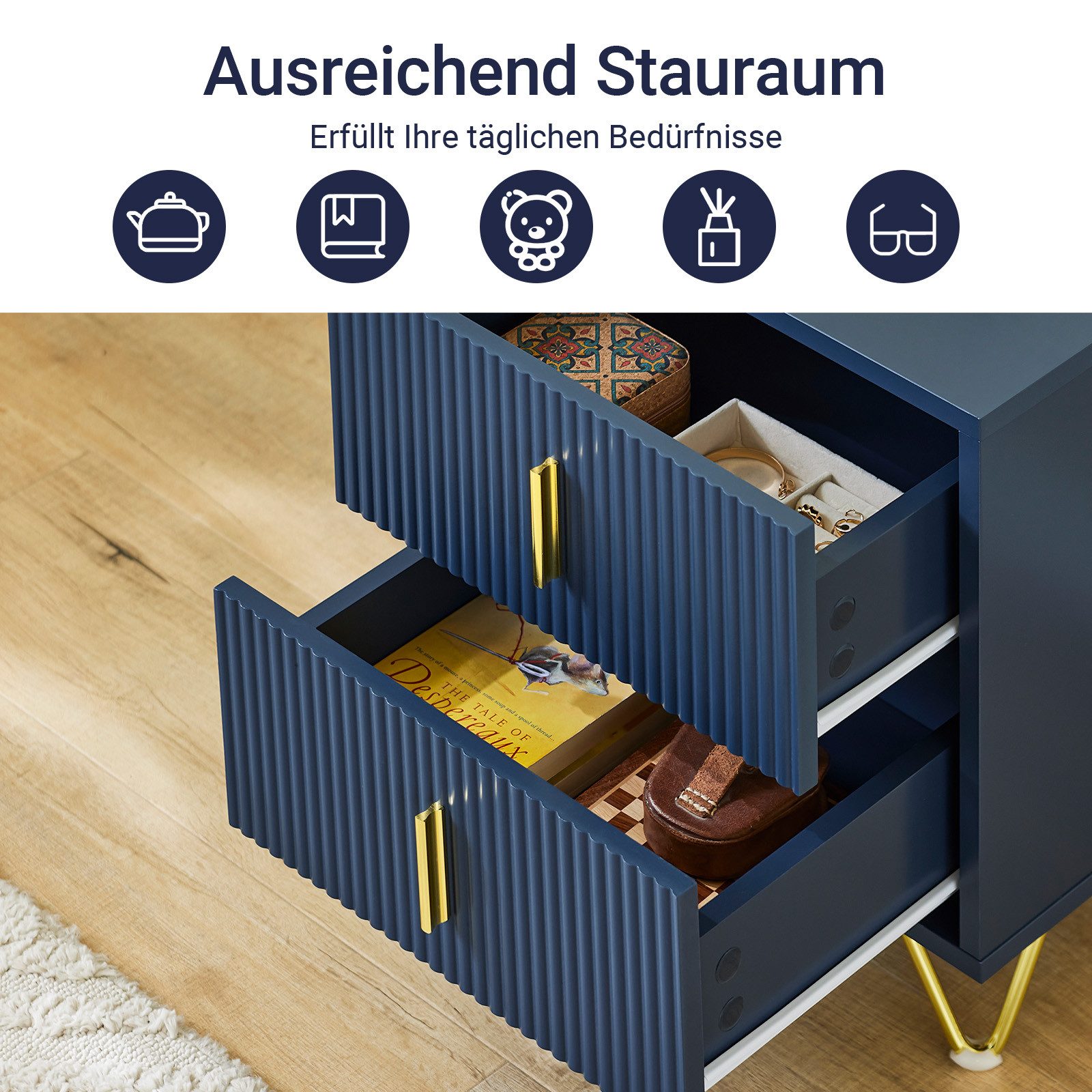 SoBuy Nachttisch FBT115, Couchtisch Schlafzimmer Wohnzimmer, (1-St), Nachtschrank mit 2 Schubladen, Beistelltisch, Nachtkommode
