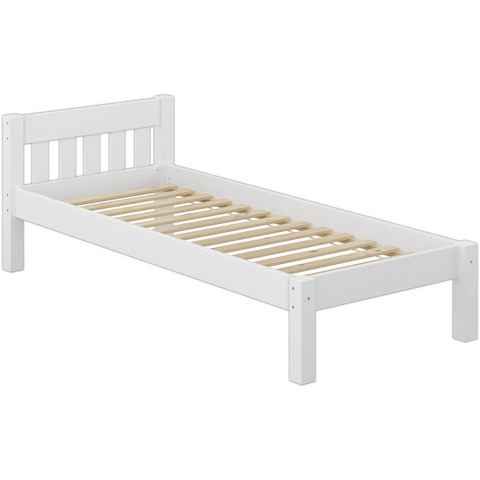 ERST-HOLZ Bett Gemütliches weißes Holzbett mit Sprossen 90x200 mit Rost, Kieferwaschweiß