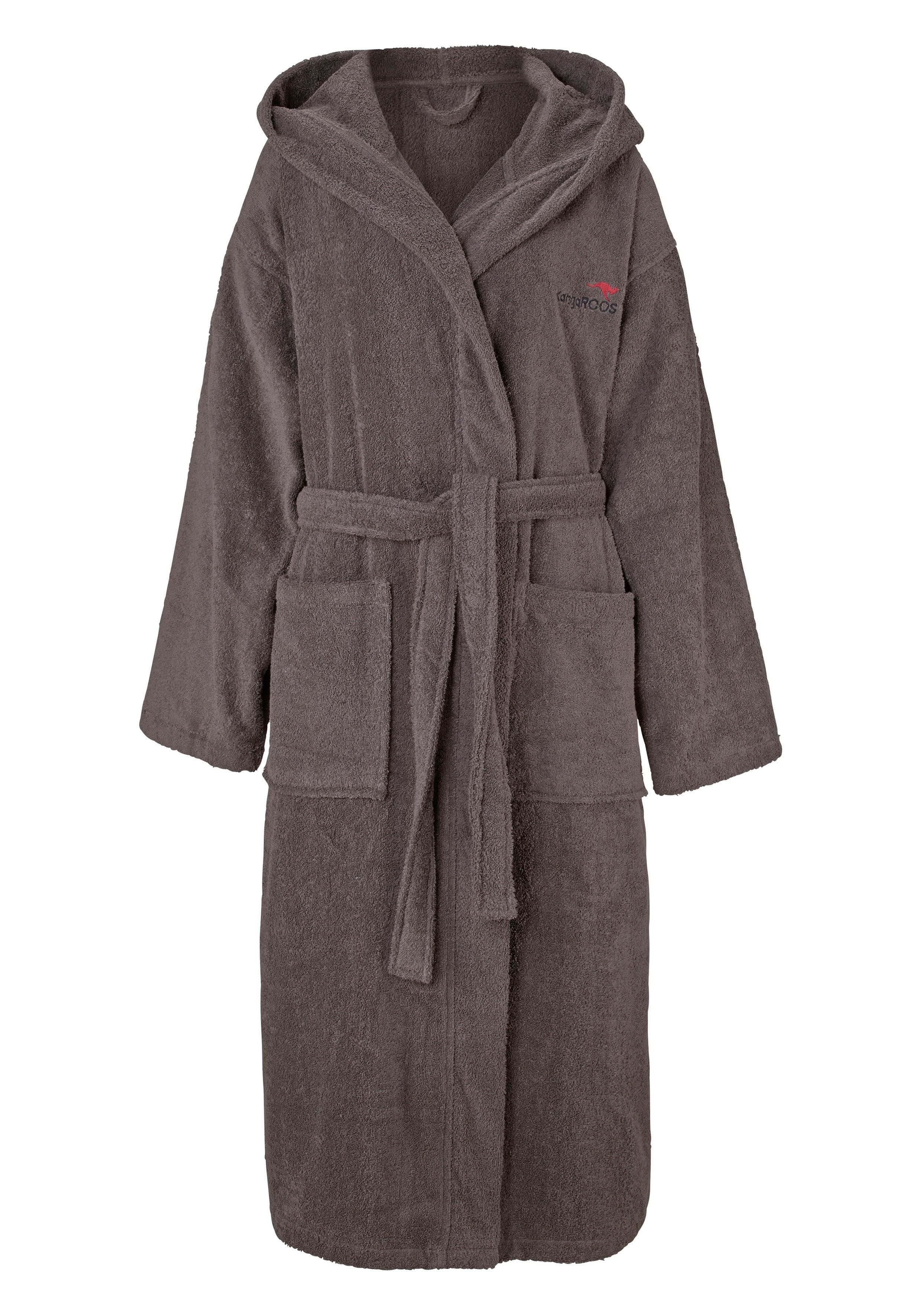 KANGAROOS Unisex-Bademantel Cassidy, für Damen & Herren Langform, Walkfrottee, Kapuze, Gürtel, mit Taschen, besonders kuschelig, 100% Baumwolle, S-3XL mehr
