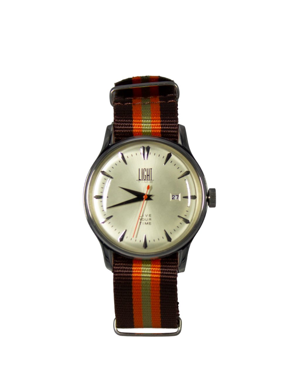 Light Time Quarzuhr Armbanduhr Damen Herren Datum Edelstahl Nylon Silber Orange L146ORA, Datumsanzeige