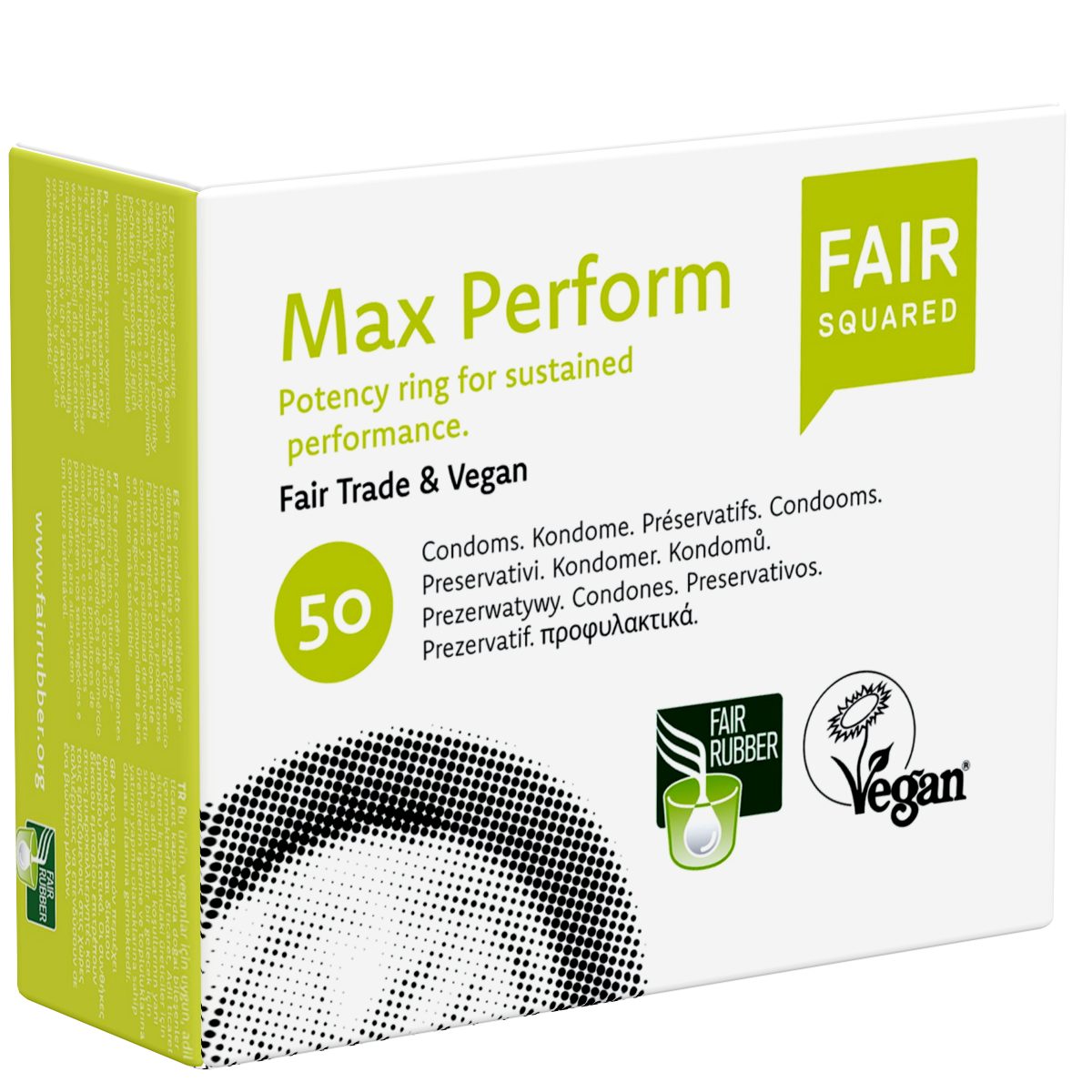 Fair Squared Презервативы Max.Perform Packung mit, 50 St., fair gehandelte Performance Презервативы, erektionsverstärkende Fair-Trade-Kondome mit Potenzring