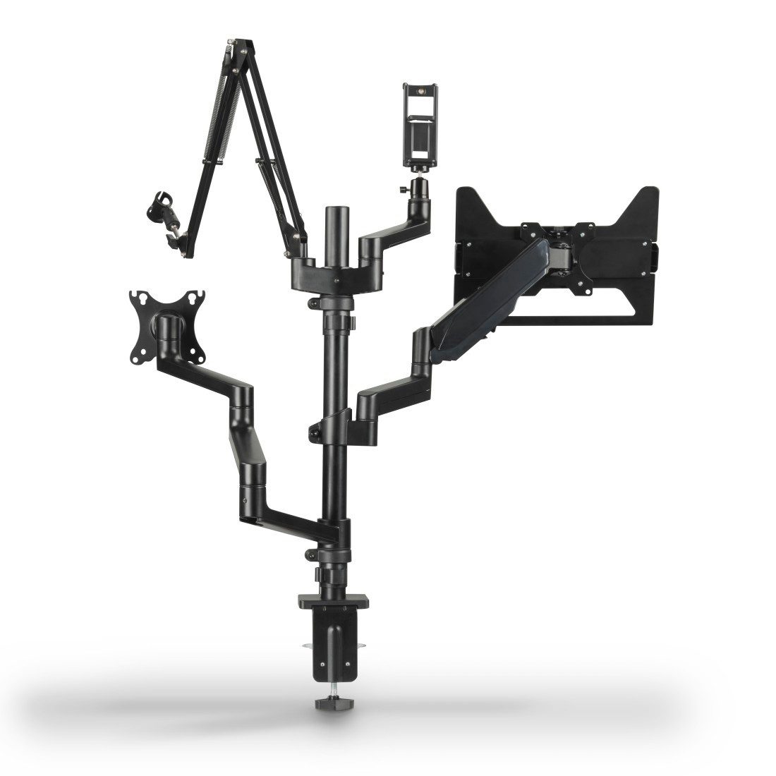 Hama Monitor-Halterung Monitor Halterung für Streaming Setup, schwenkbar, neigbar, justierbar, (bis 32 Zoll, 4 Arme, Mikrofonarm, Tischstativ, für 2 Monitore)