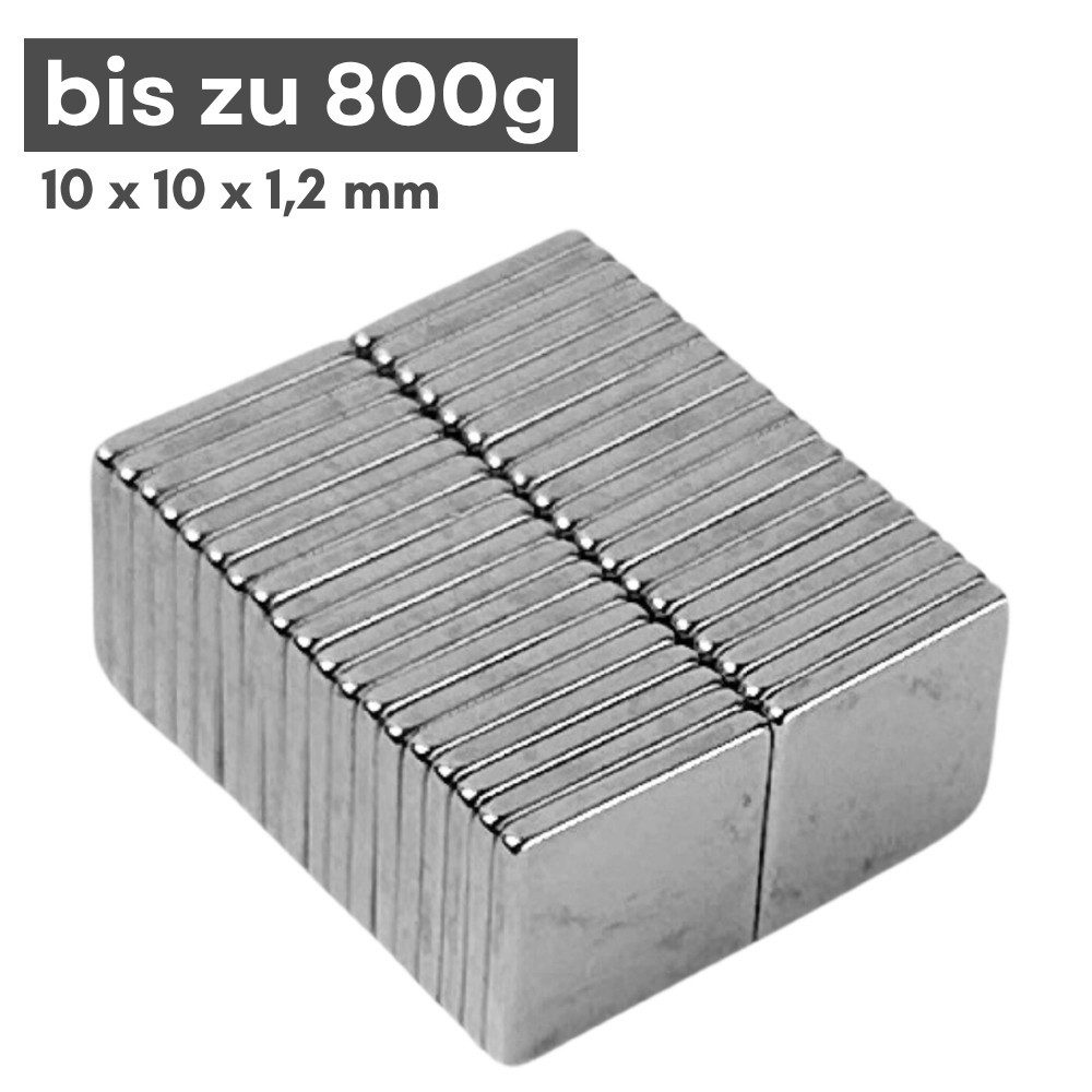 MaajeeKuto Magnet Neodym Magnet 10x10x1,2 mm N38 Quadermagnet 800g Haftkraft Stark (1-St)