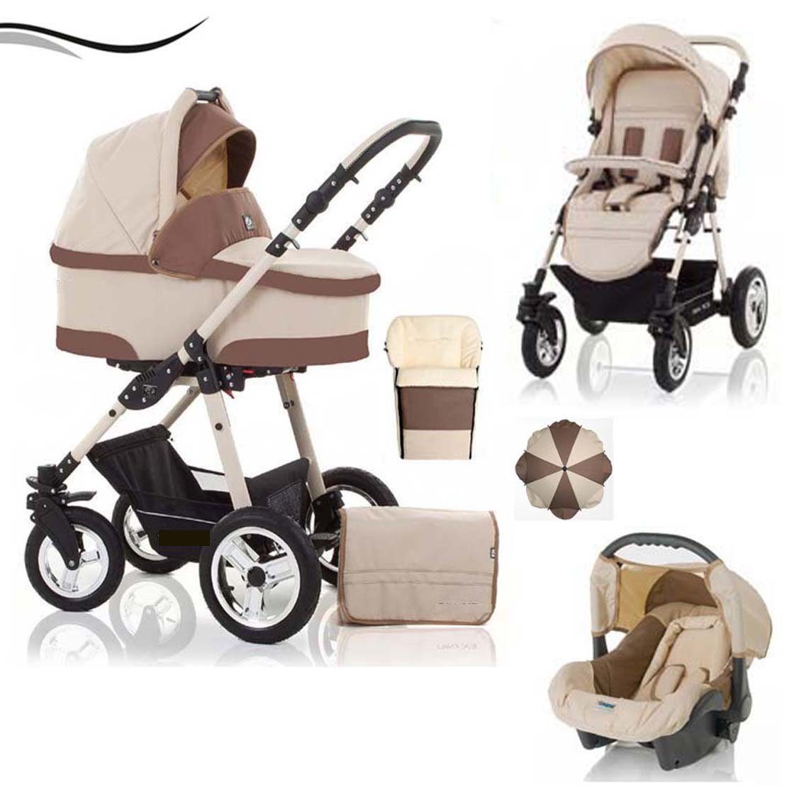 babies-on-wheels Kombi-Kinderwagen City Star 5 Farben und Sonnenschirm 18 Teile in 16 - von - Sand-Braun Jahre in Geburt bis inkl. Autositz, Fußsack 4 1