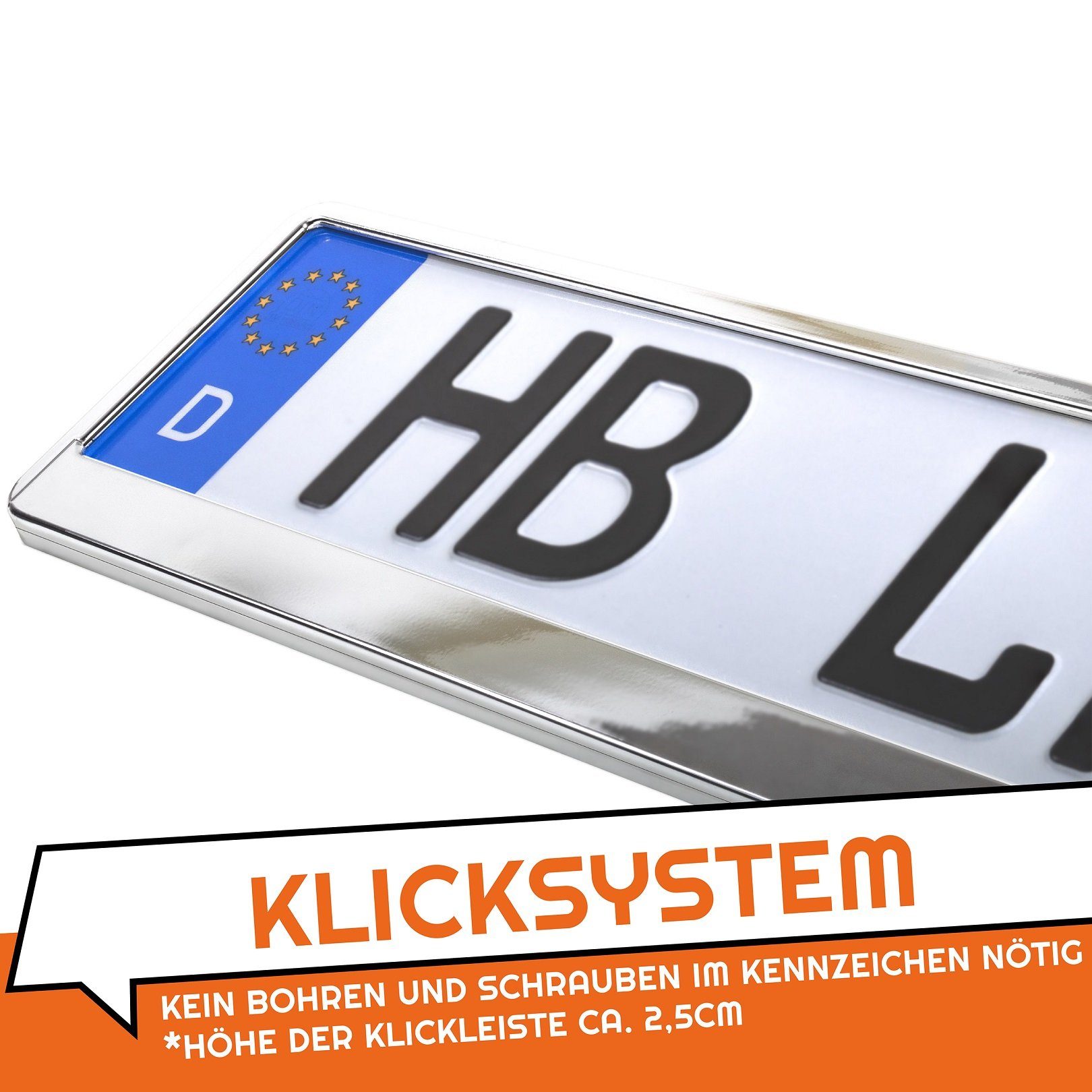 L & P Car Design Kennzeichenhalter für Auto in Chrom Vollchrom Kennzeichenhalterung  Halter, (2 Stück)