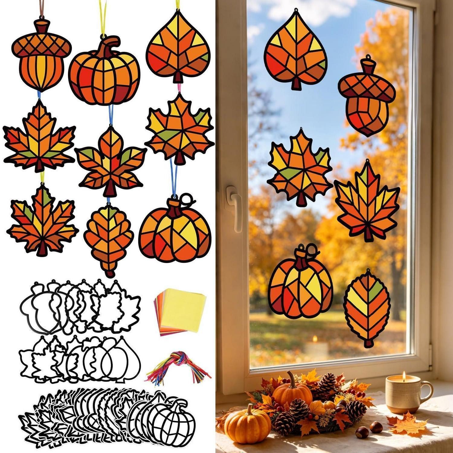 LuxusKollektion Kreativset Bastelset Kinder Fensterbilder Ahornblatt 24er-Set