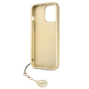 Guess Handyhülle Case iPhone 13 Pro Kunstleder braun mit Kette goldfarbig