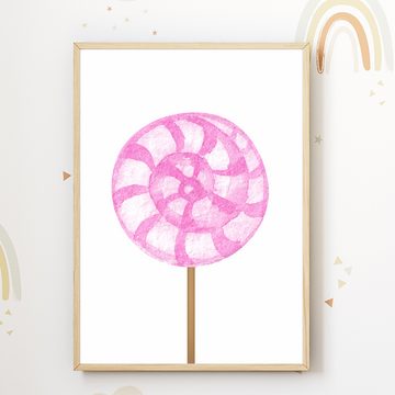 Tigerlino Poster Süßigkeiten Zuckerwatte Donut Lollipop 3er Set Kinderzimmer Wandbilder