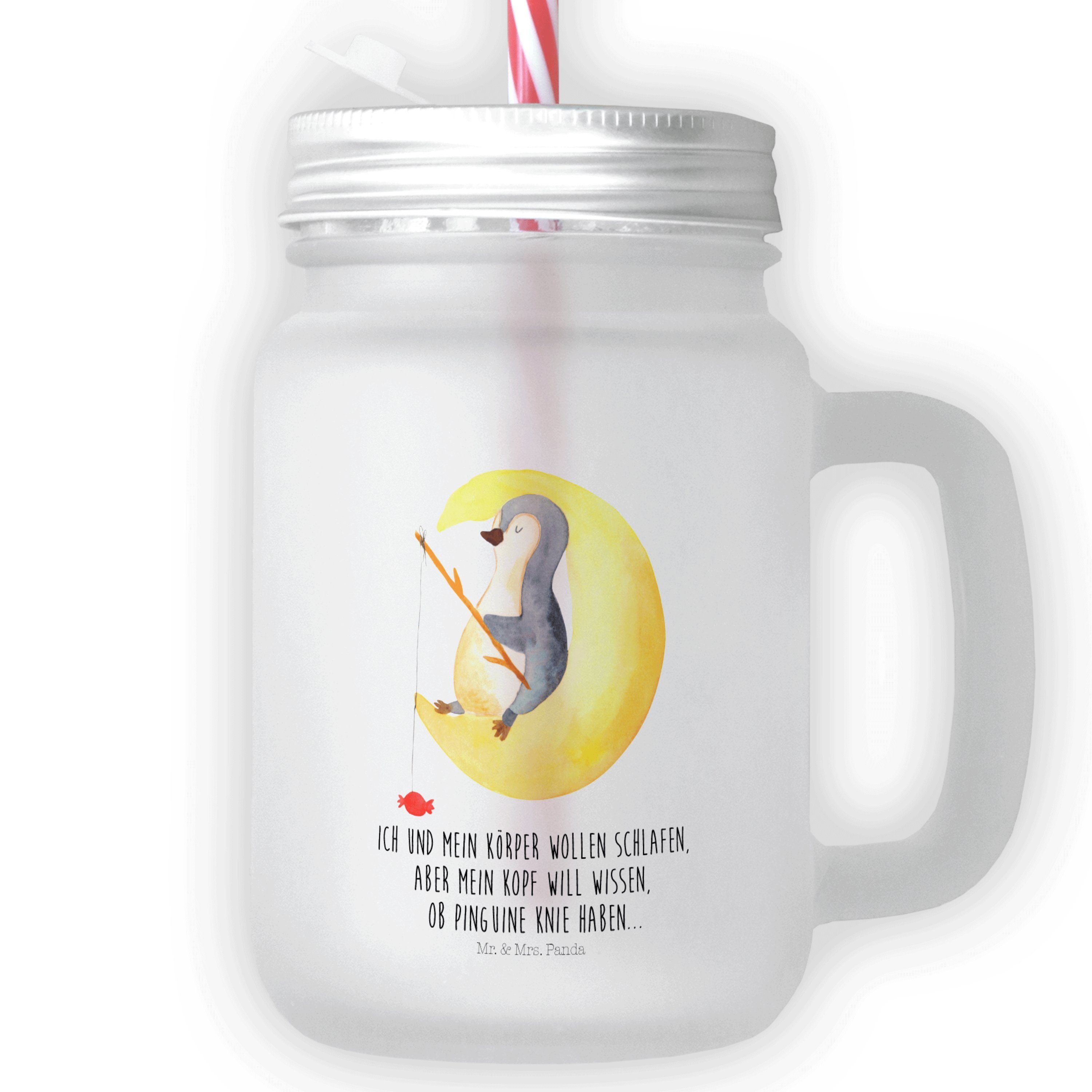 Mr. & Mrs. Panda Glas Pinguin Mond - Transparent - Geschenk, Angel, Henkelglas, Schraubdeck, Premium Glas
