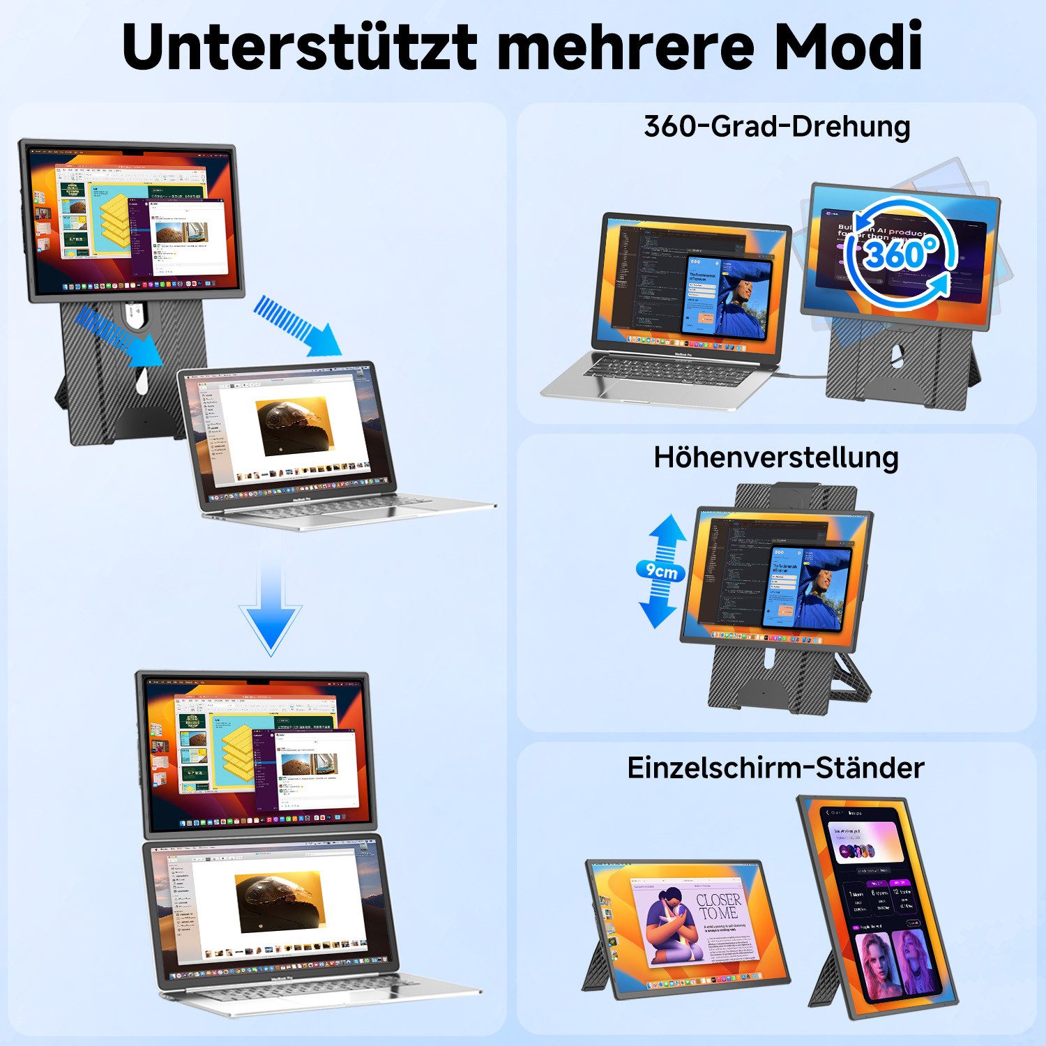 KEFEYA 16 Zoll FHD Laptop-Bildschirm-Extender, USB-C Portabler Monitor (36 cm/16 ", 1920 × 1200 px, Full HD, 60 Hz, HDR, Dual Display, Plug & Play, 1,27 kg, für 13–17,3 Zoll Laptops)