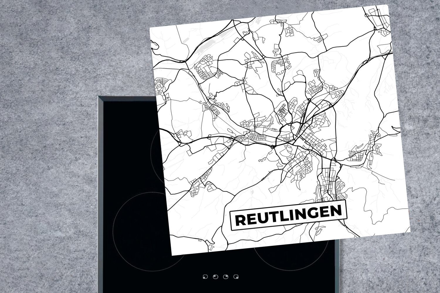 Stadtplan (1 tlg), 78x78 - Herdblende-/Abdeckplatte für MuchoWow Ceranfeldabdeckung, cm, - küche Reuslingen, Arbeitsplatte Karte Vinyl,