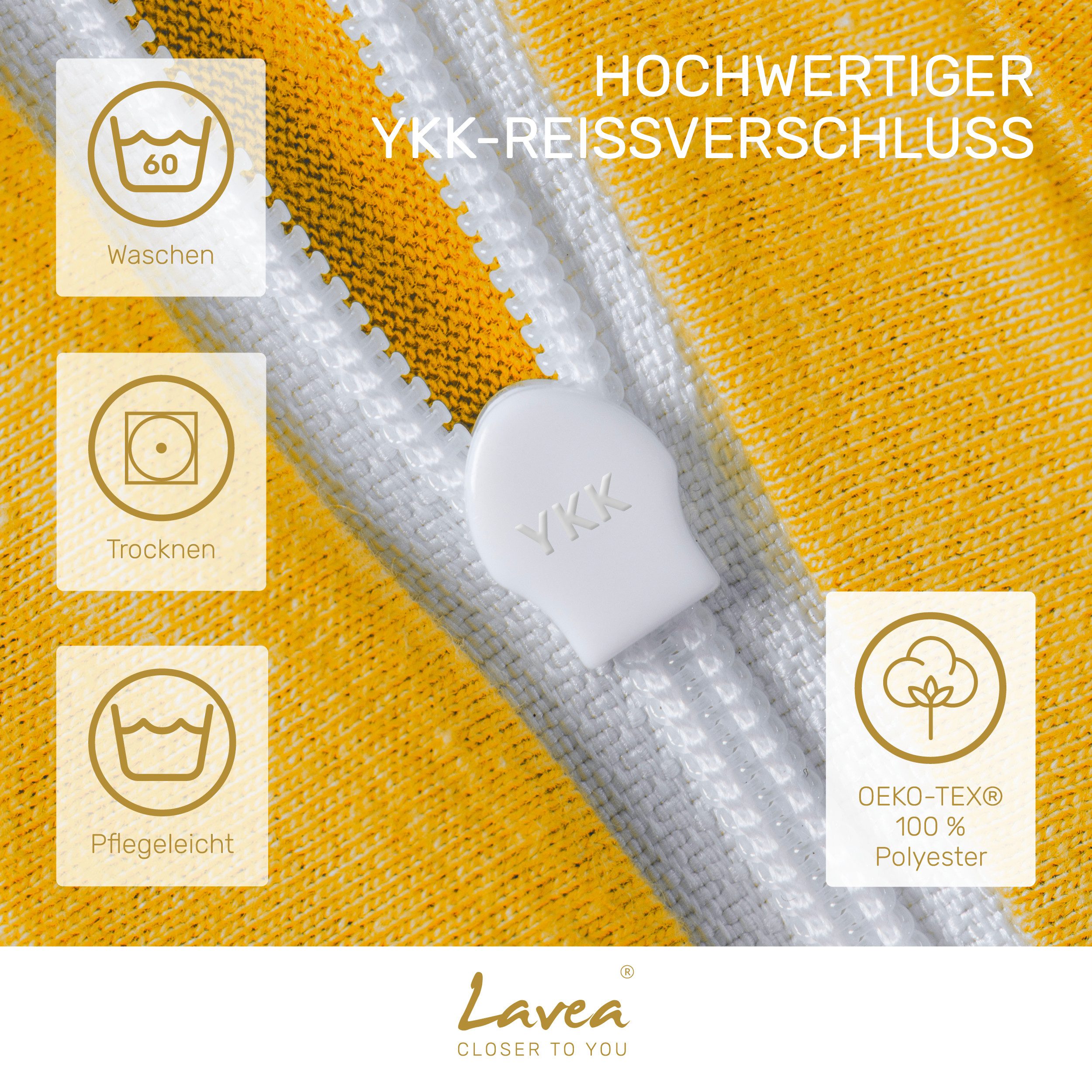 Lavea Kissenbezug 2er Set Kissenhülle Jersey, 100% Baumwolle, Kissenbezüge, (2 Stück), allergikerfreundlich - sicherer YKK-Reißverschluss - waschbar 60°C