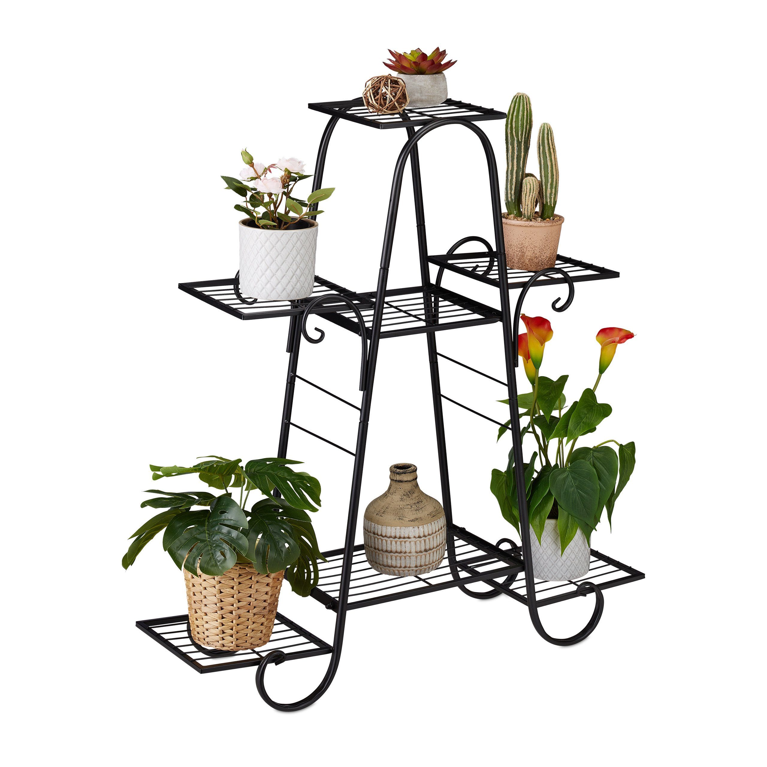relaxdays Blumenständer Metall Blumentreppe, Schwarz günstig online kaufen