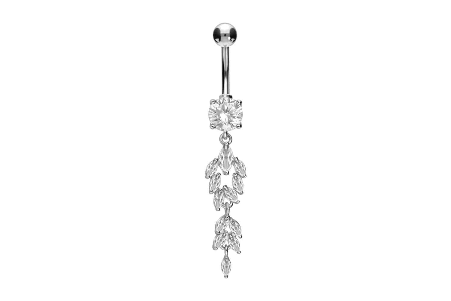 Bauchnabelpiercing Titan Bananabell mit 925er Silber-Design KRISTALLANHÄNGER