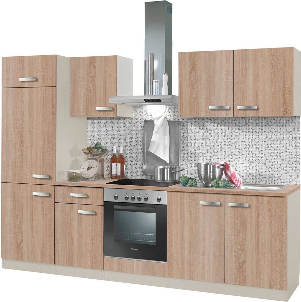 OPTIFIT Küchenzeile Padua, mit E-Geräten, Breite 210 cm, Küchenzeile mit  Edelstahl-Einbauspüle