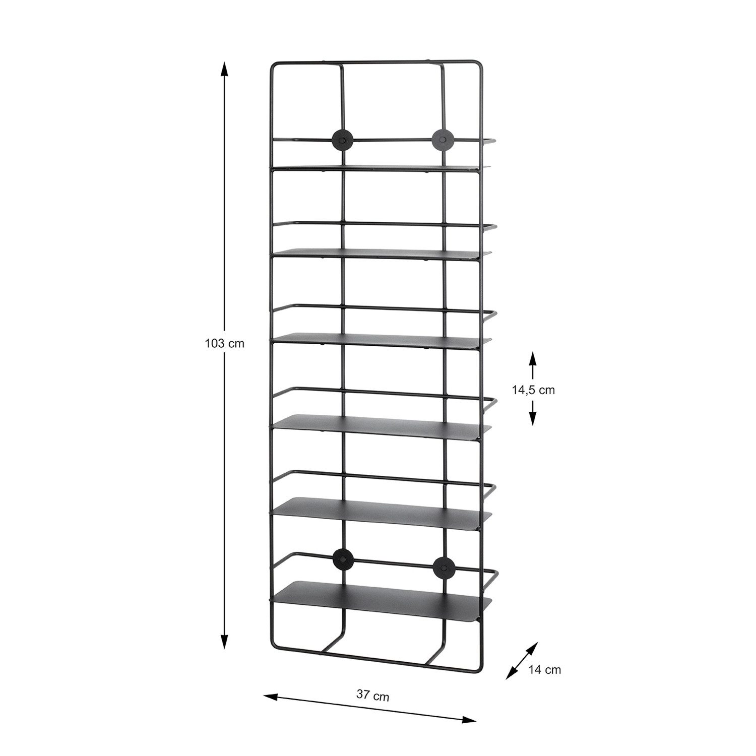 HAKU Wandregal NISSEDAL 2 Wandregal Schwarz - Metall - H. 103cm x B. 37cm, 1xWandregal, Wandboard - Regalbrett - Wandablage - Häneregal